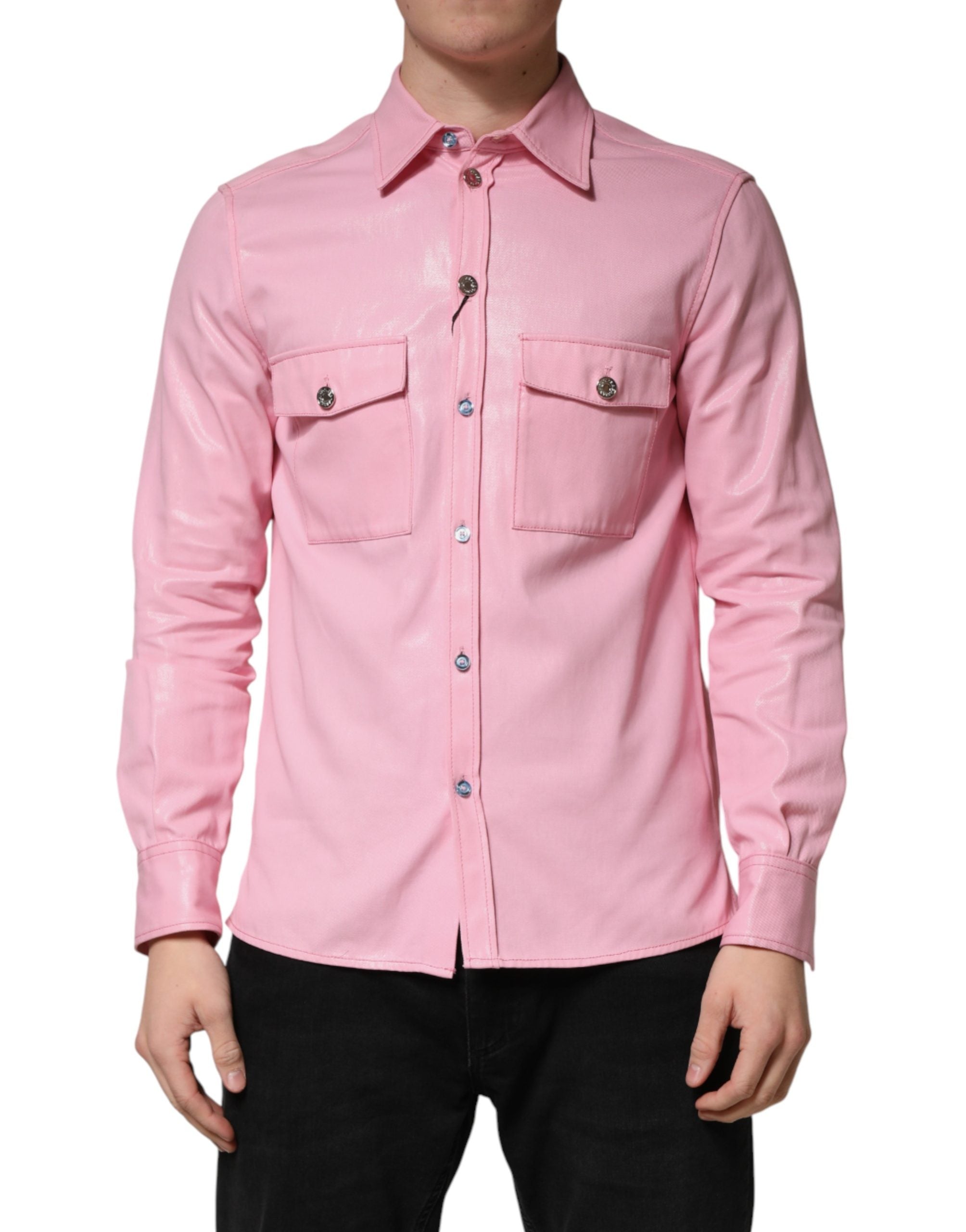 Dolce & Gabbana Pink Cotton Collared Men Button Down Shirt Dolce & Gabbana