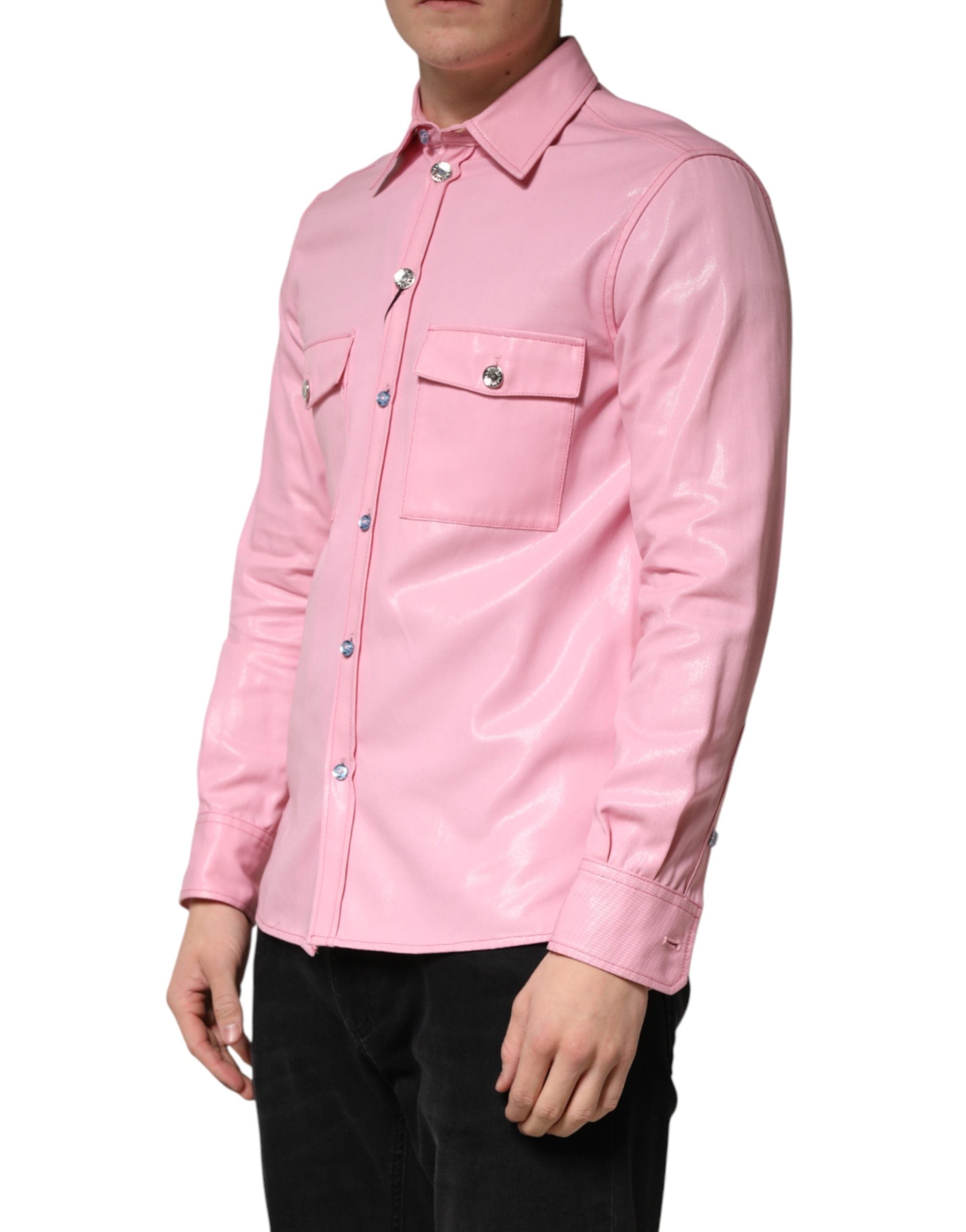Dolce & Gabbana Pink Cotton Collared Men Button Down Shirt Dolce & Gabbana