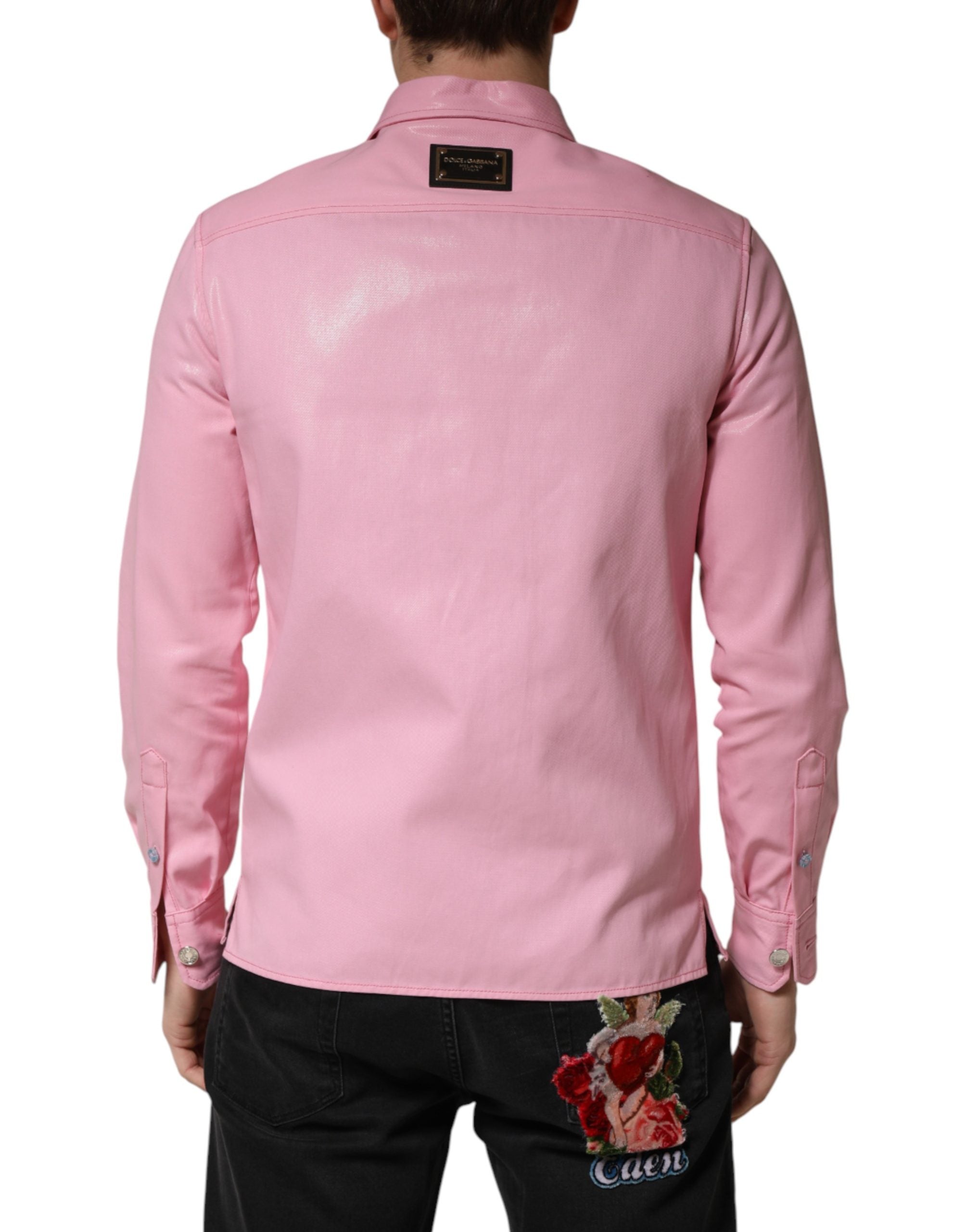 Dolce & Gabbana Pink Cotton Collared Men Button Down Shirt Dolce & Gabbana