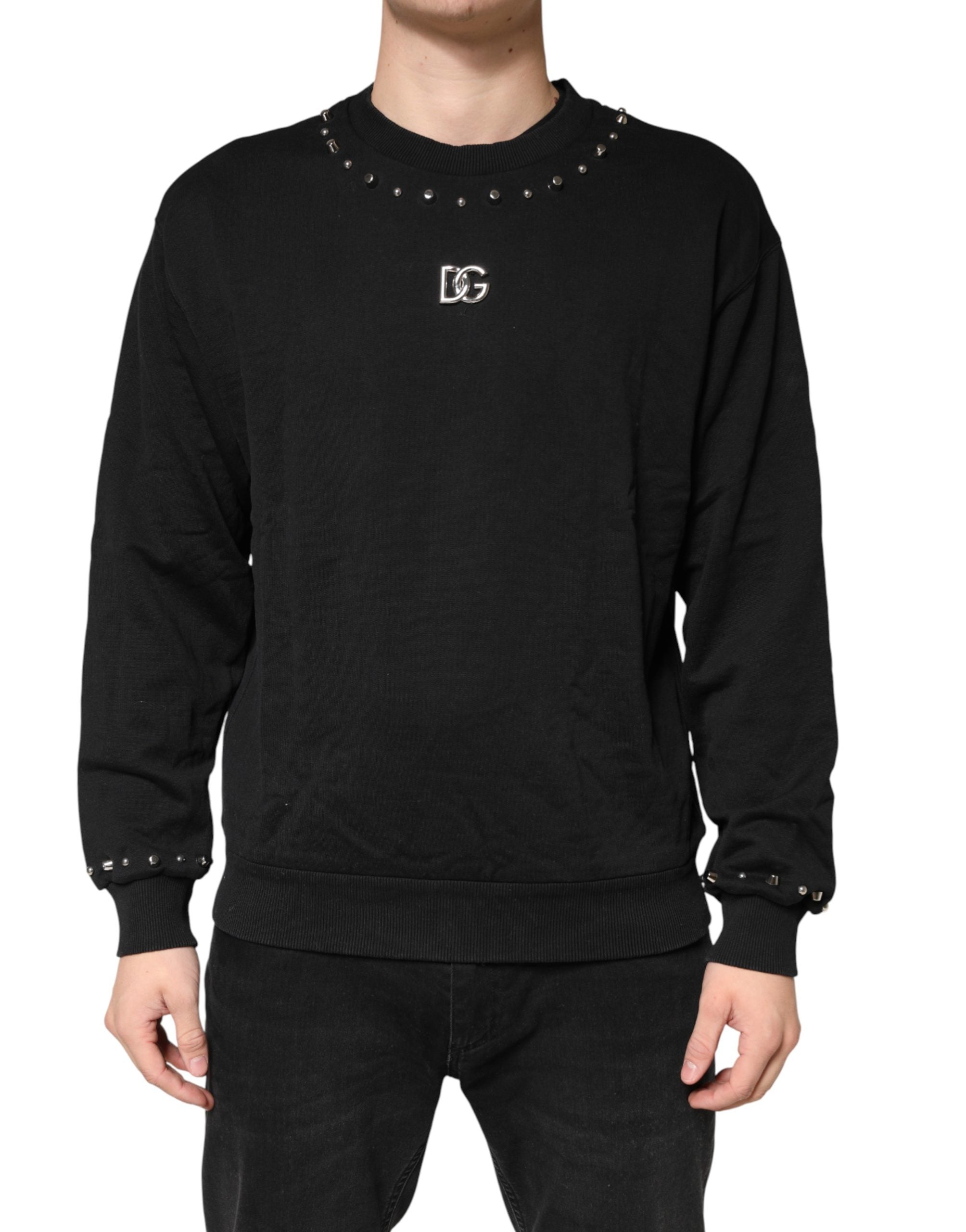 Dolce & Gabbana Black Embellished Cotton Sweatshirt Sweater Dolce & Gabbana