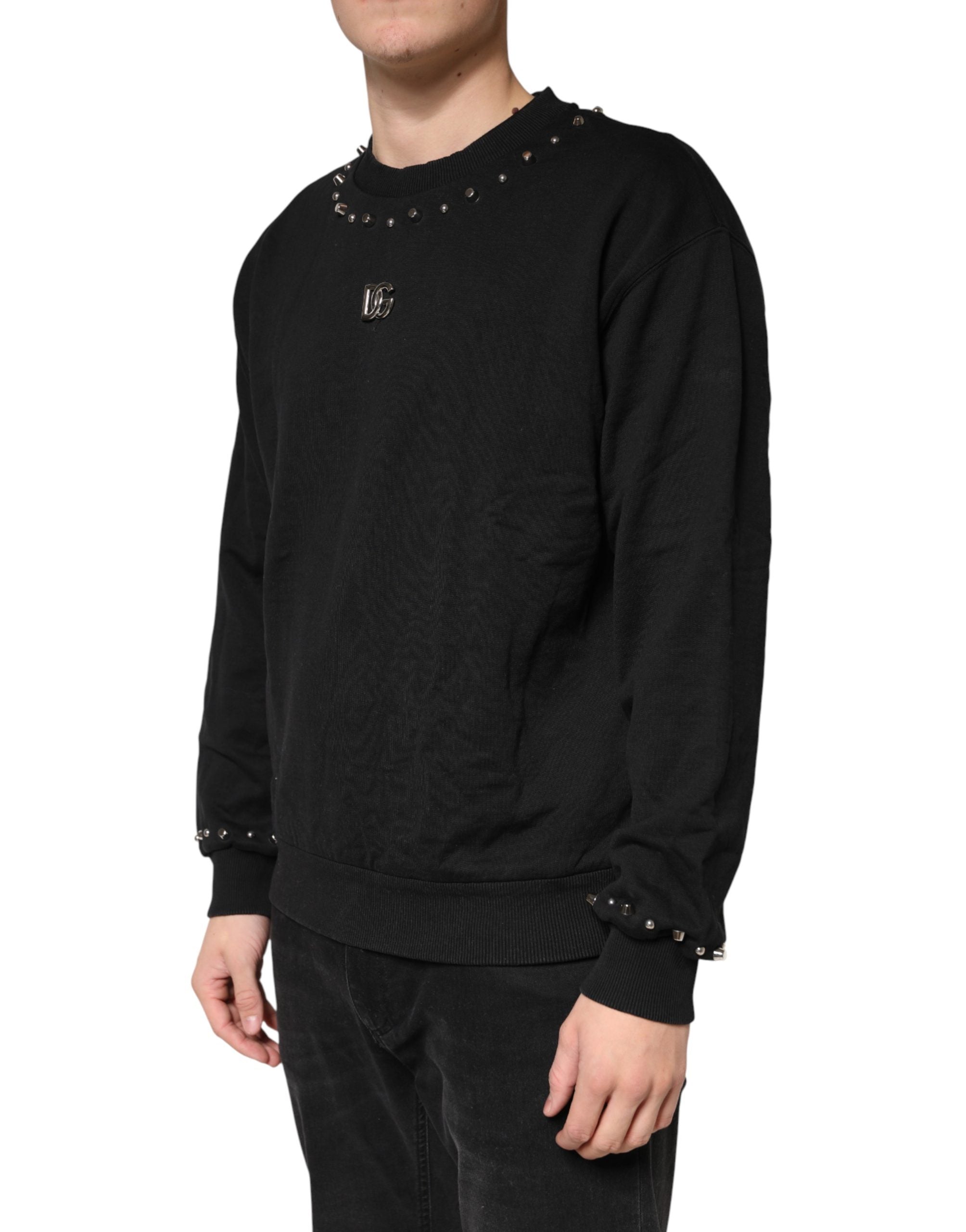 Dolce & Gabbana Black Embellished Cotton Sweatshirt Sweater Dolce & Gabbana