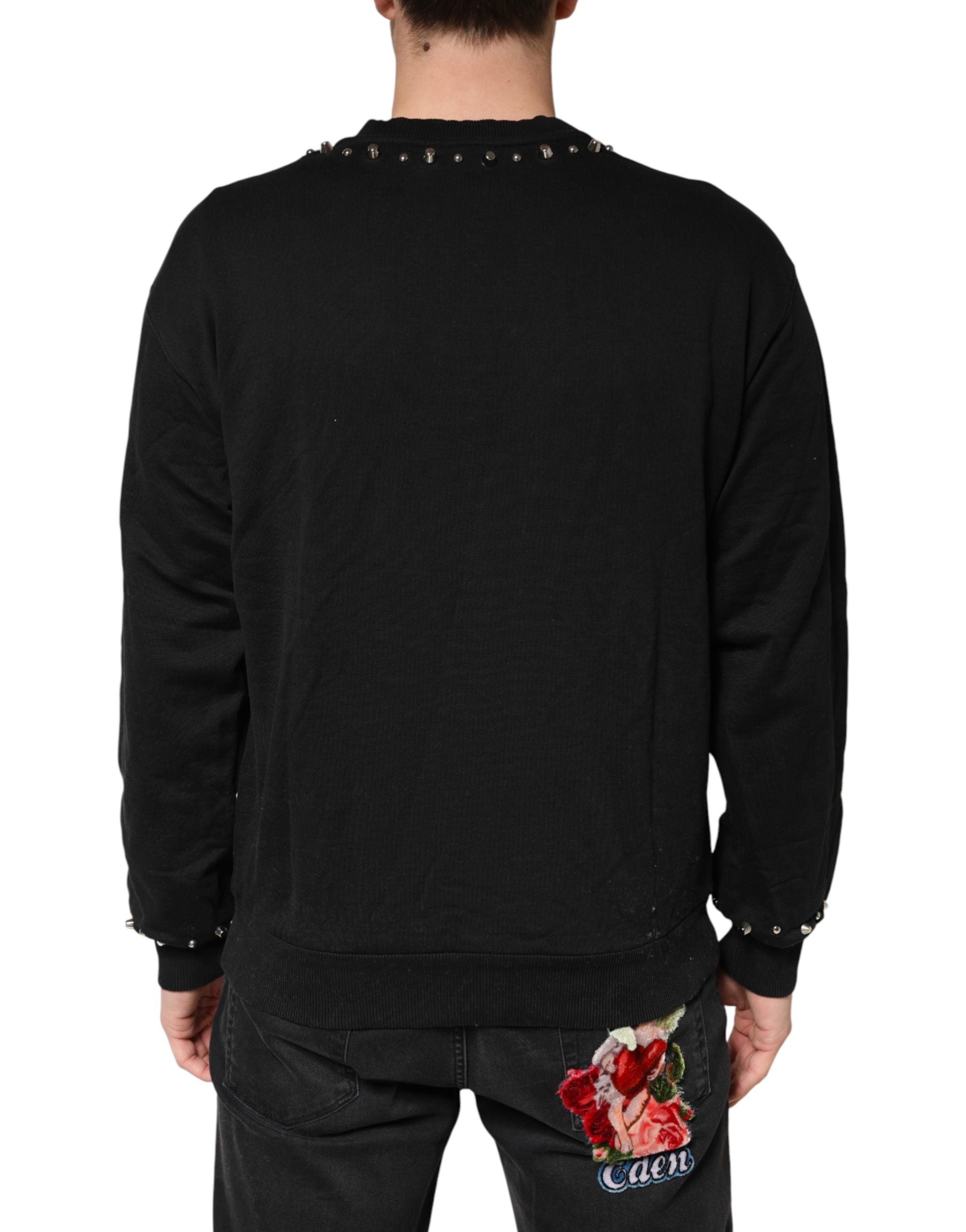 Dolce & Gabbana Black Embellished Cotton Sweatshirt Sweater Dolce & Gabbana
