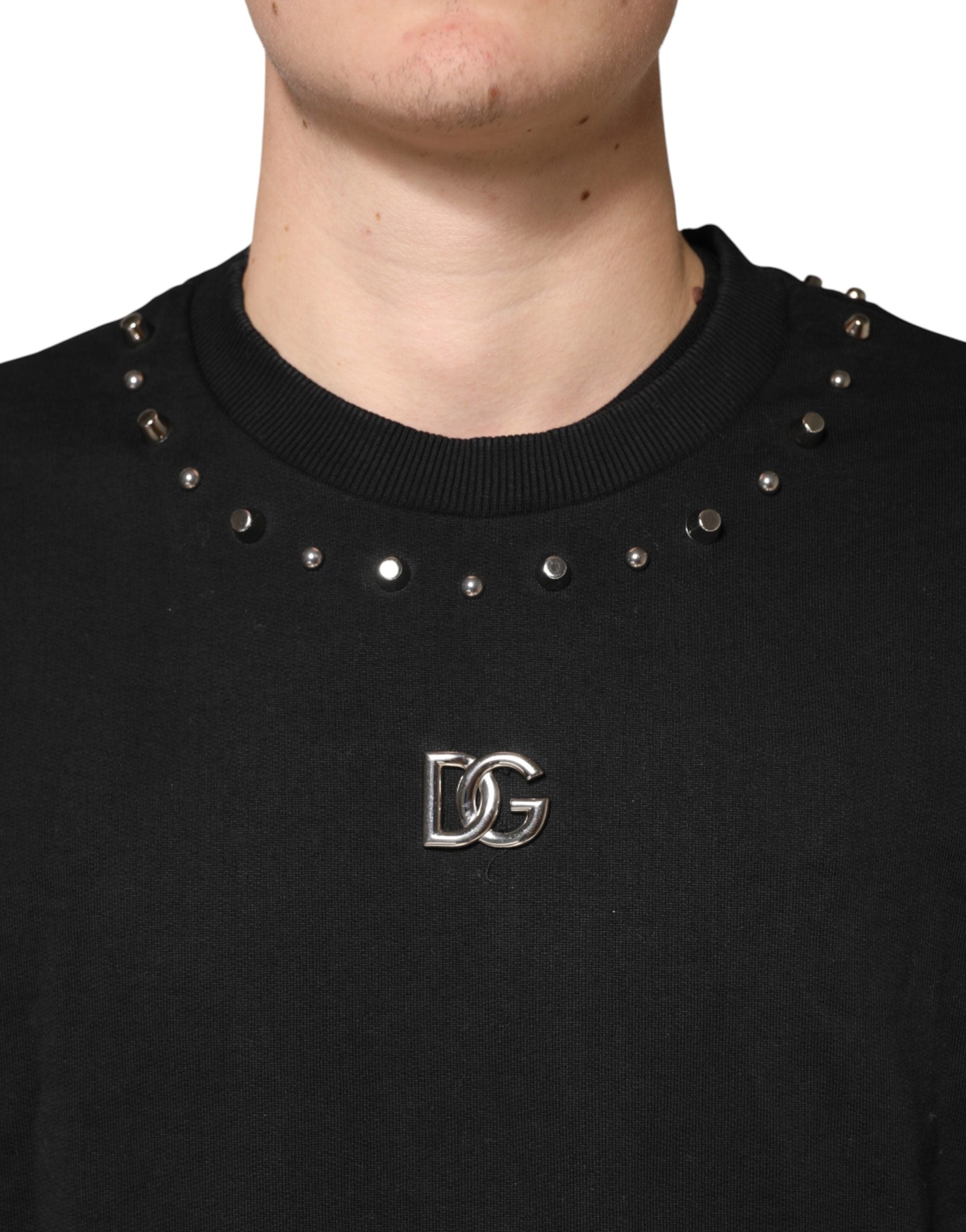Dolce & Gabbana Black Embellished Cotton Sweatshirt Sweater Dolce & Gabbana
