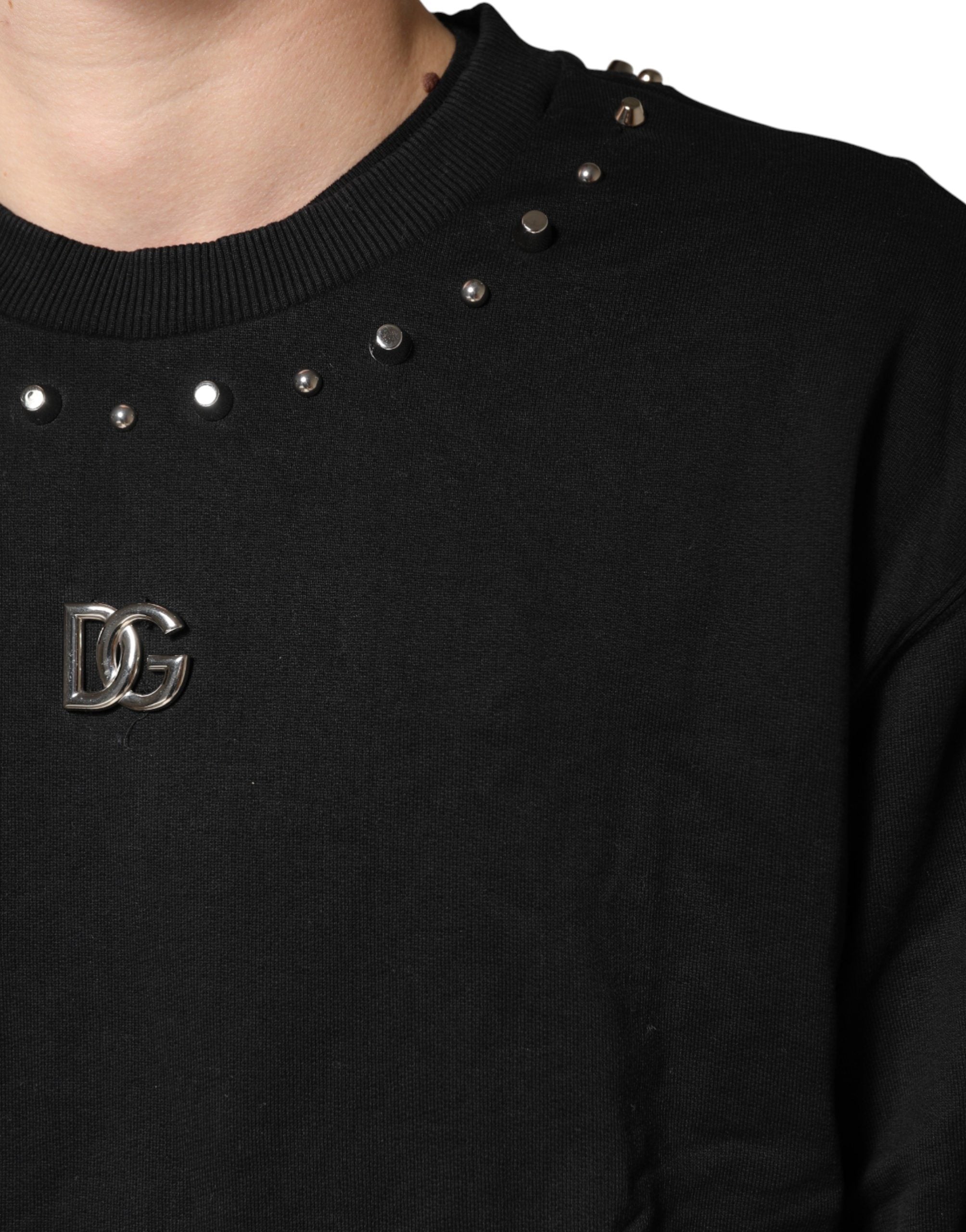 Dolce & Gabbana Black Embellished Cotton Sweatshirt Sweater Dolce & Gabbana