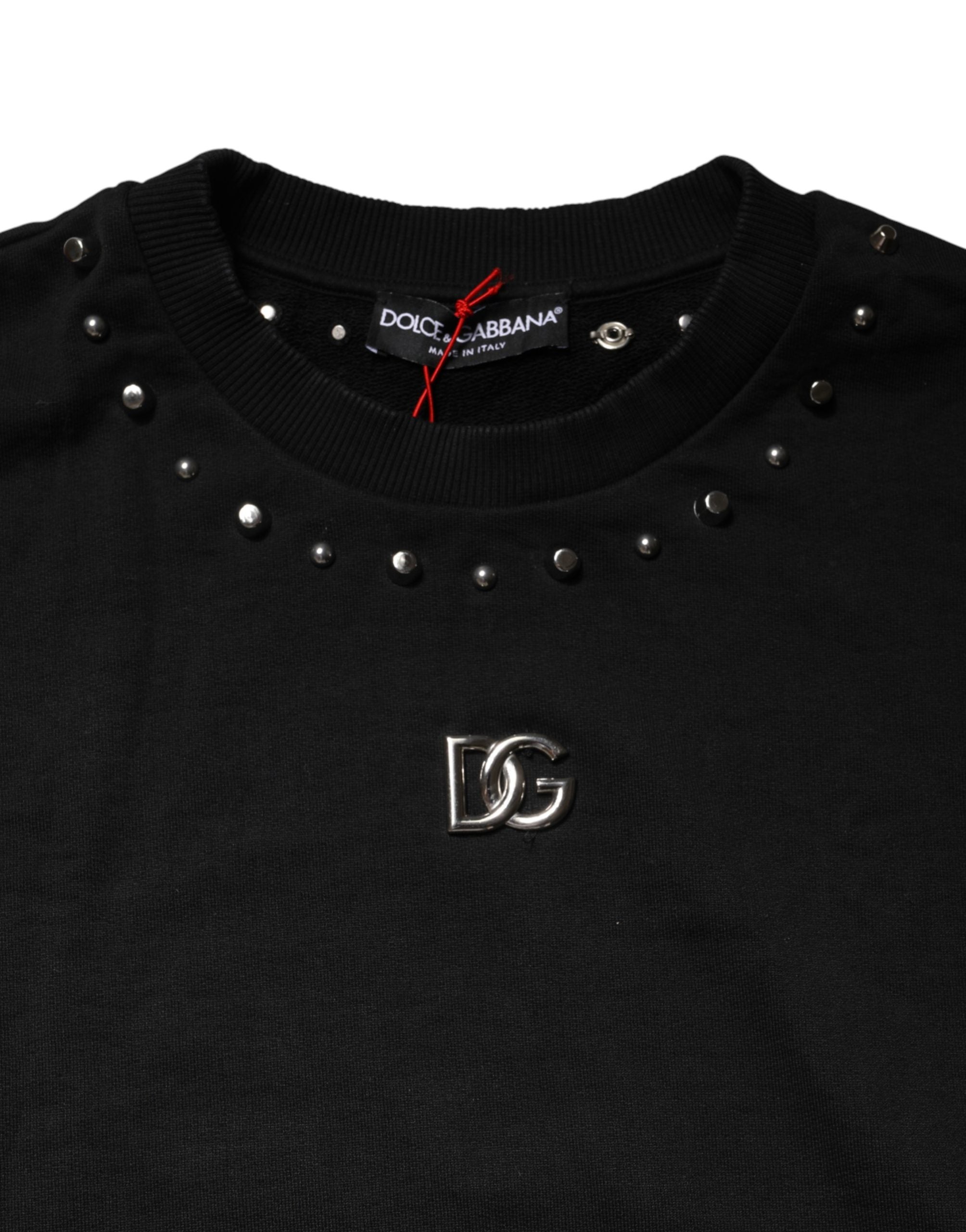 Dolce & Gabbana Black Embellished Cotton Sweatshirt Sweater Dolce & Gabbana