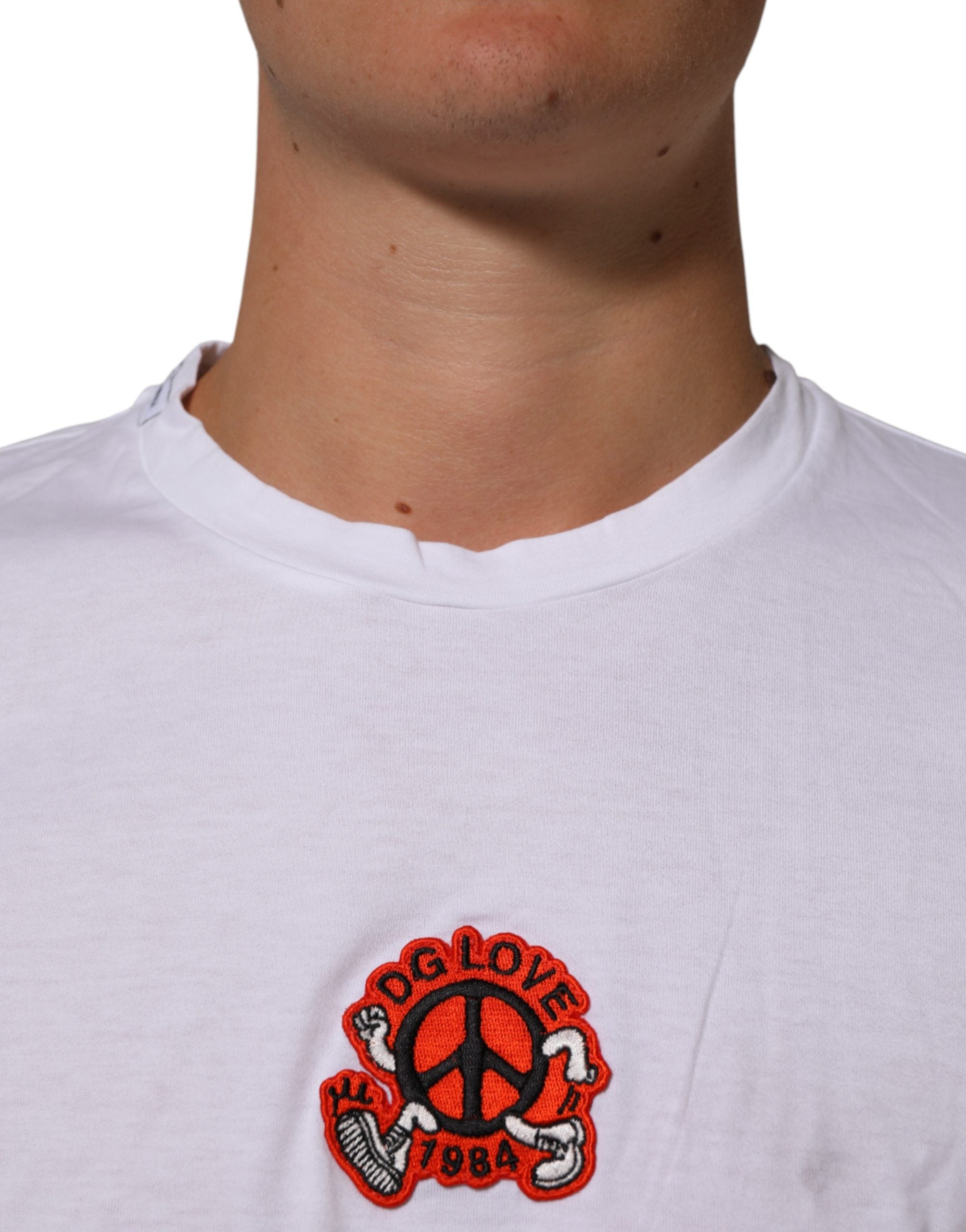 Dolce & Gabbana White Cotton DG Love Patch Crew Neck T-shirt Dolce & Gabbana