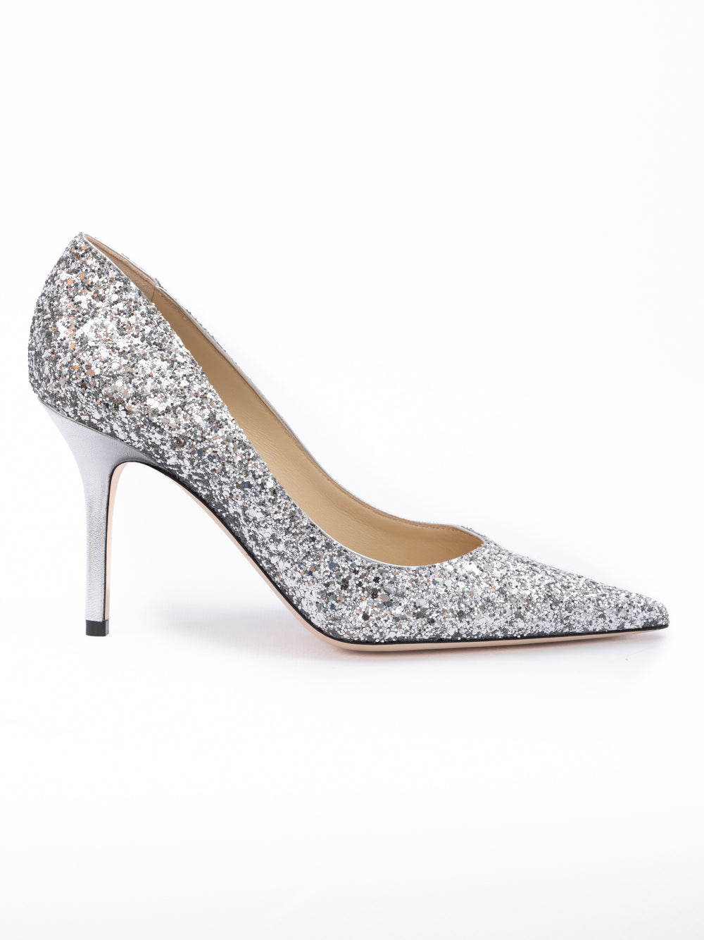 Jimmy Choo Silver Coarse Glitter Fabric Agnes Pumps Jimmy Choo