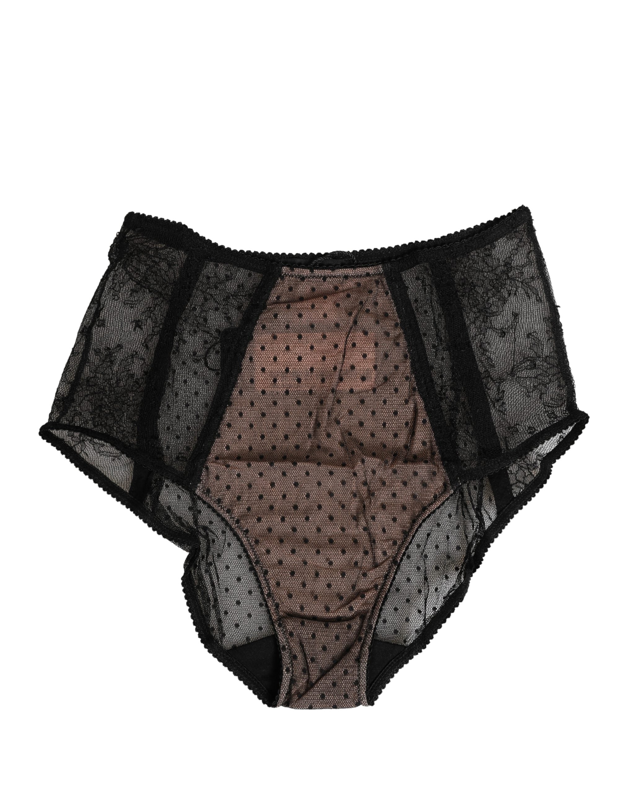 Dolce & Gabbana Black Sheer Polka Dot Lace High Waist Brief Underwear Dolce & Gabbana