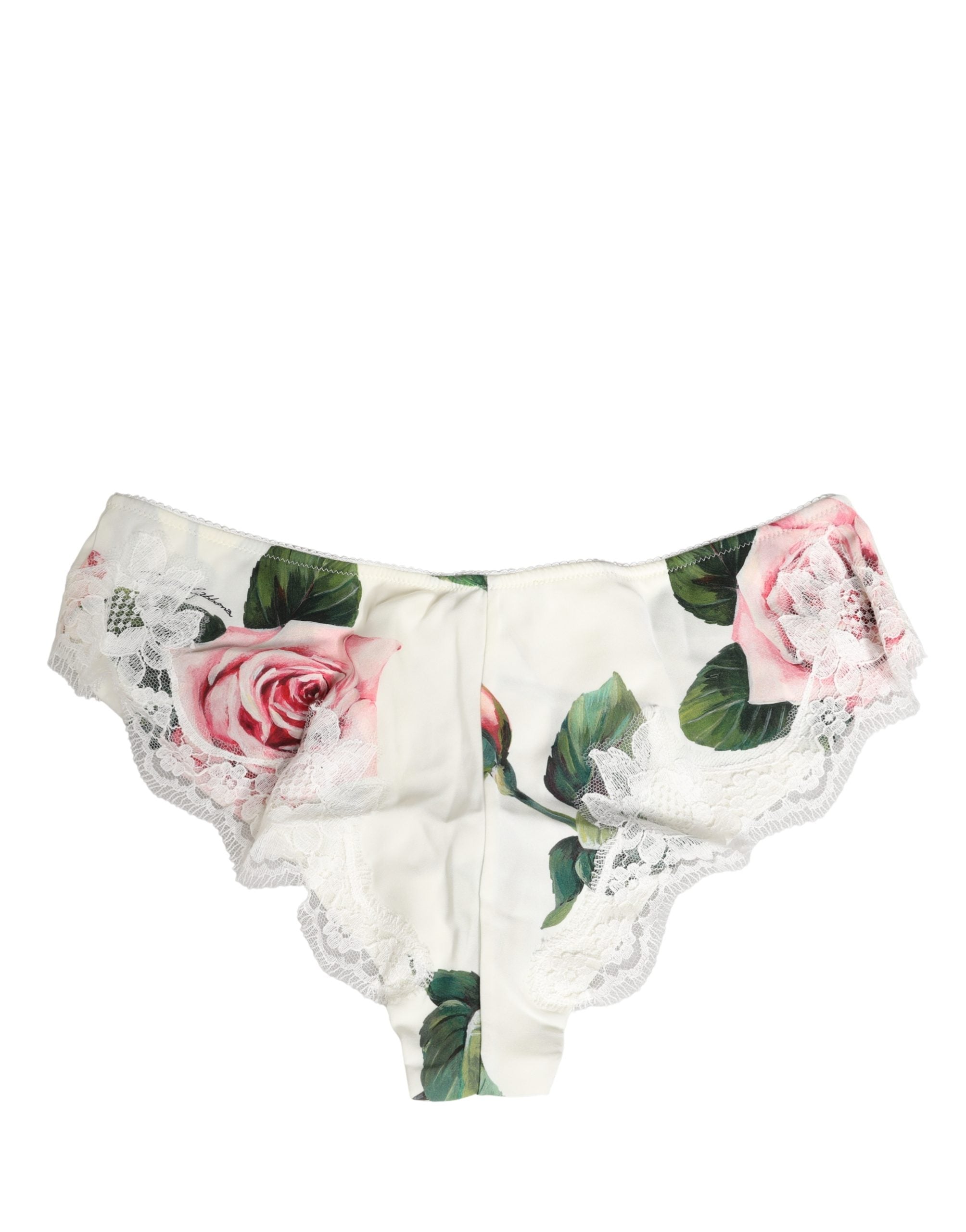 Dolce & Gabbana White Silk Floral Lace Trim Panty Brief Underwear Dolce & Gabbana