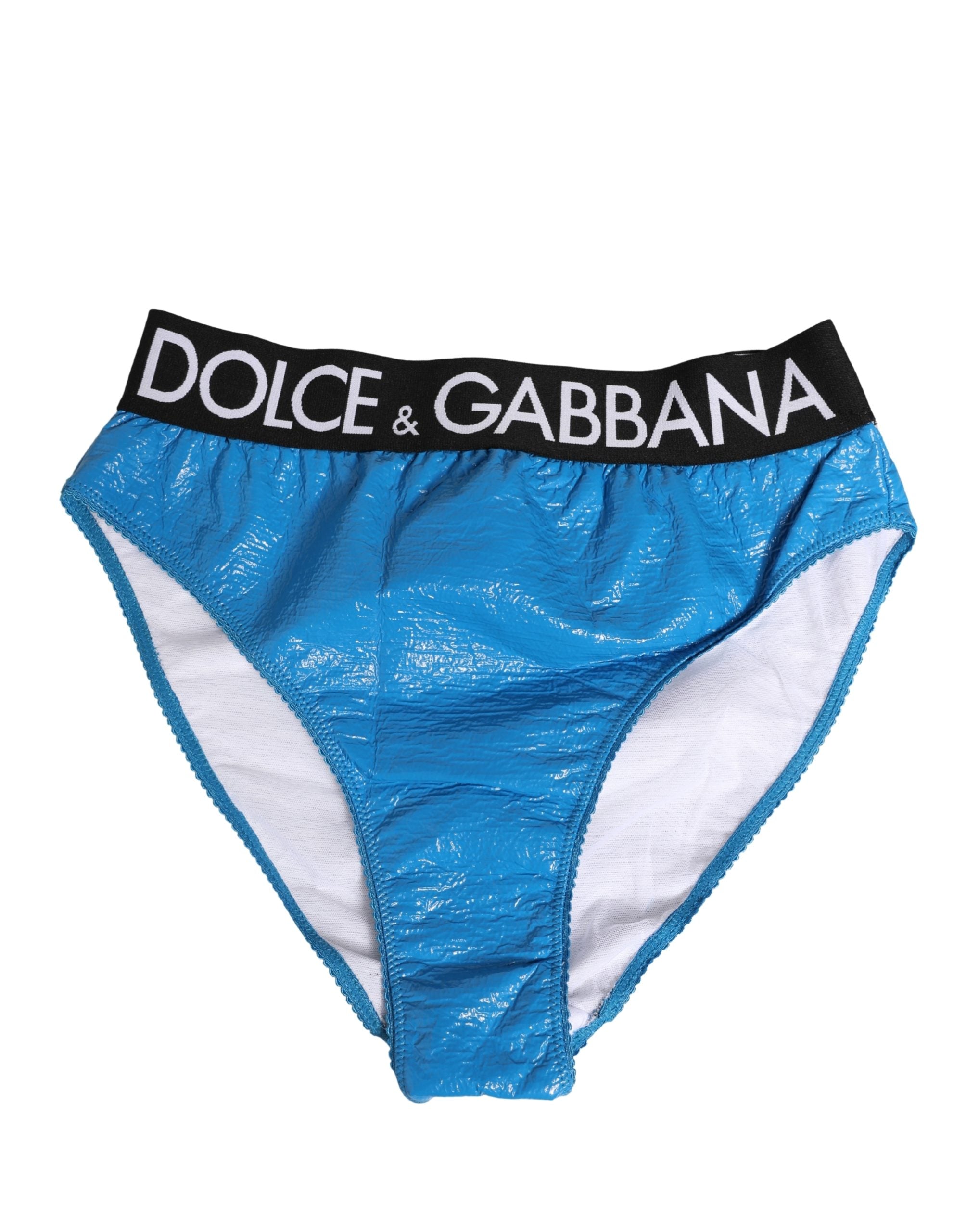 Dolce & Gabbana Blue Logo Waistband High Waist Brief Underwear Dolce & Gabbana