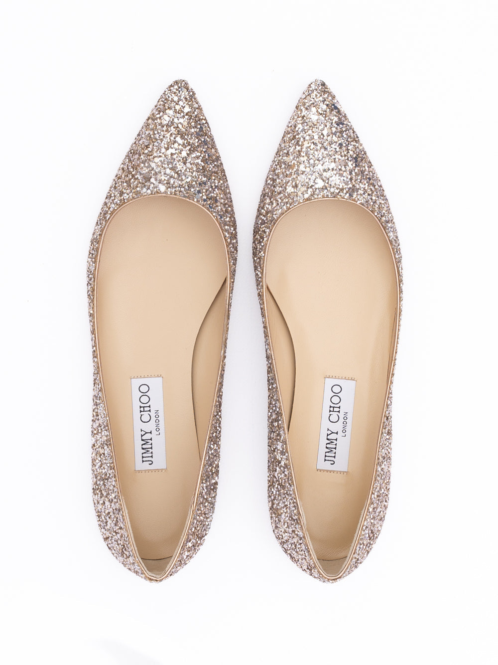 Jimmy Choo Rose Gold Glitter Fabric Alina Ballet Flat Jimmy Choo