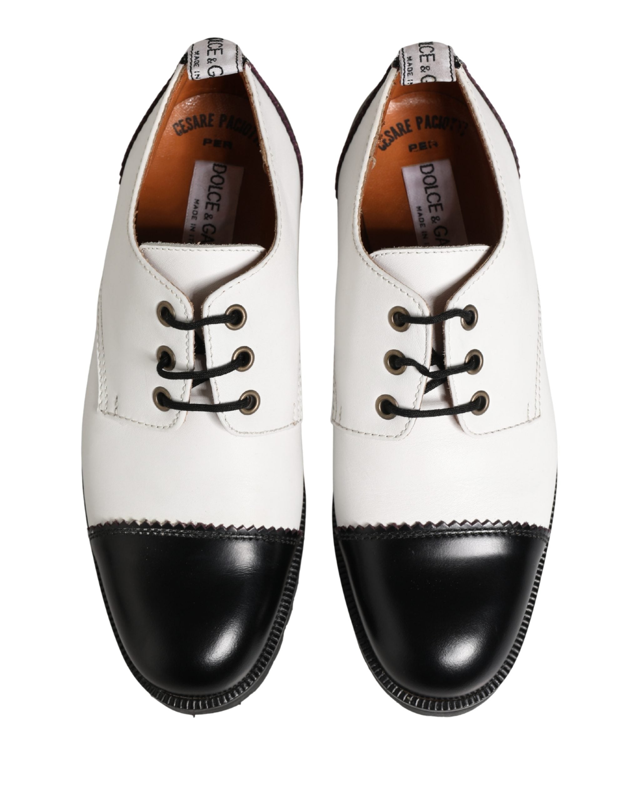 Cesare Paciotti Black White Leather Derby Shoes Cesare Paciotti