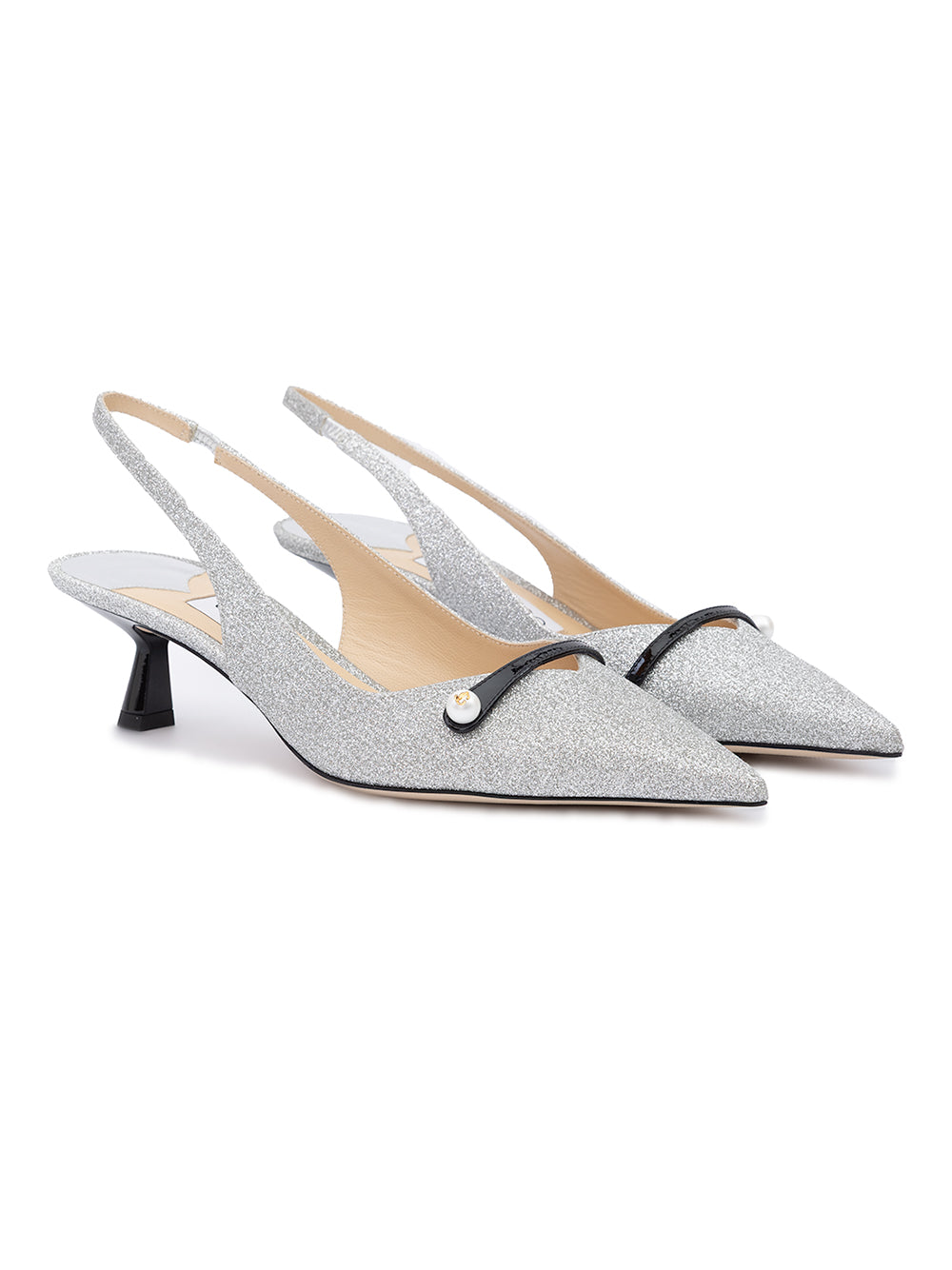 Jimmy Choo Silver Fine Glitter Amita 45 Slingback Pumps Jimmy Choo