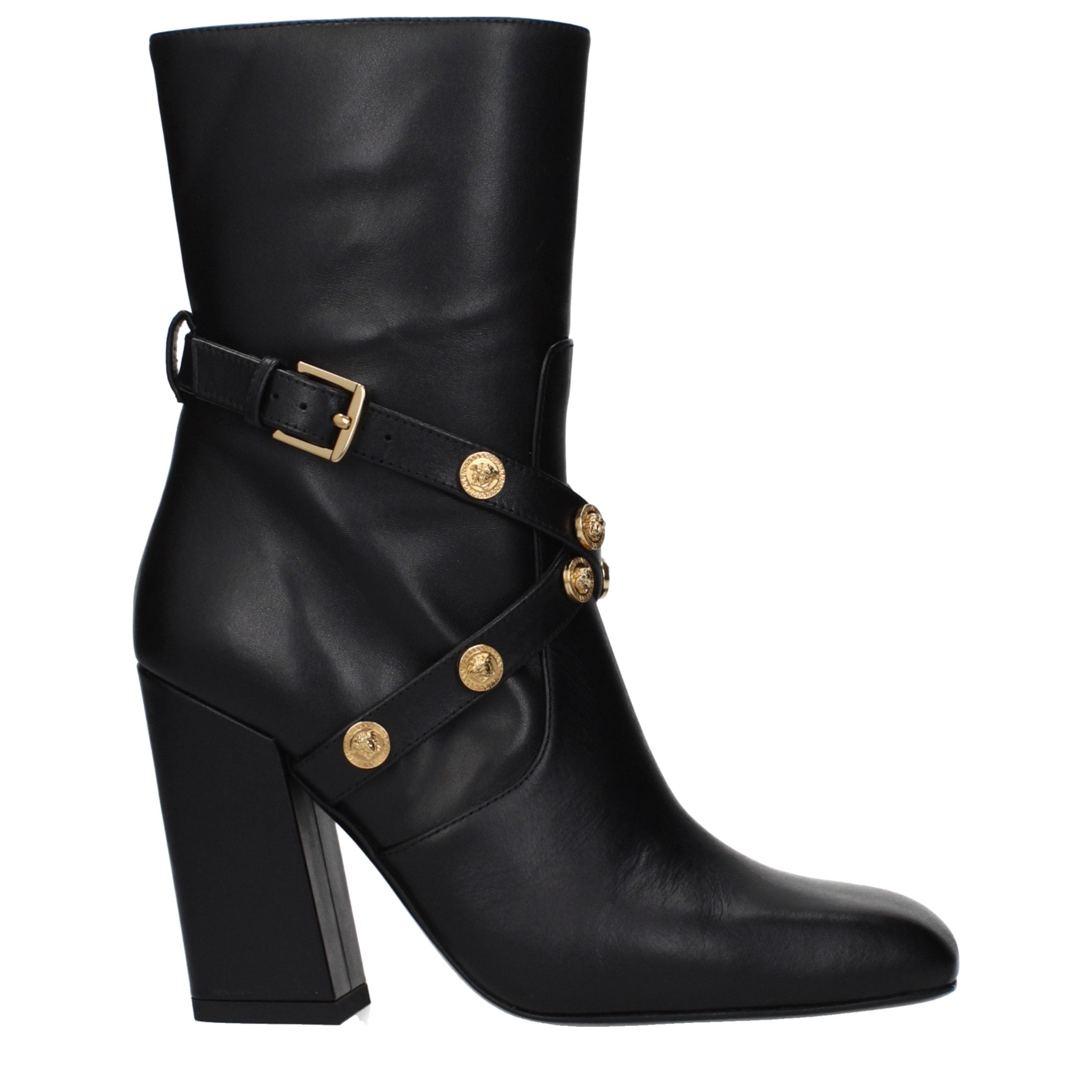 Versace Black Leather Ankle Boots Versace