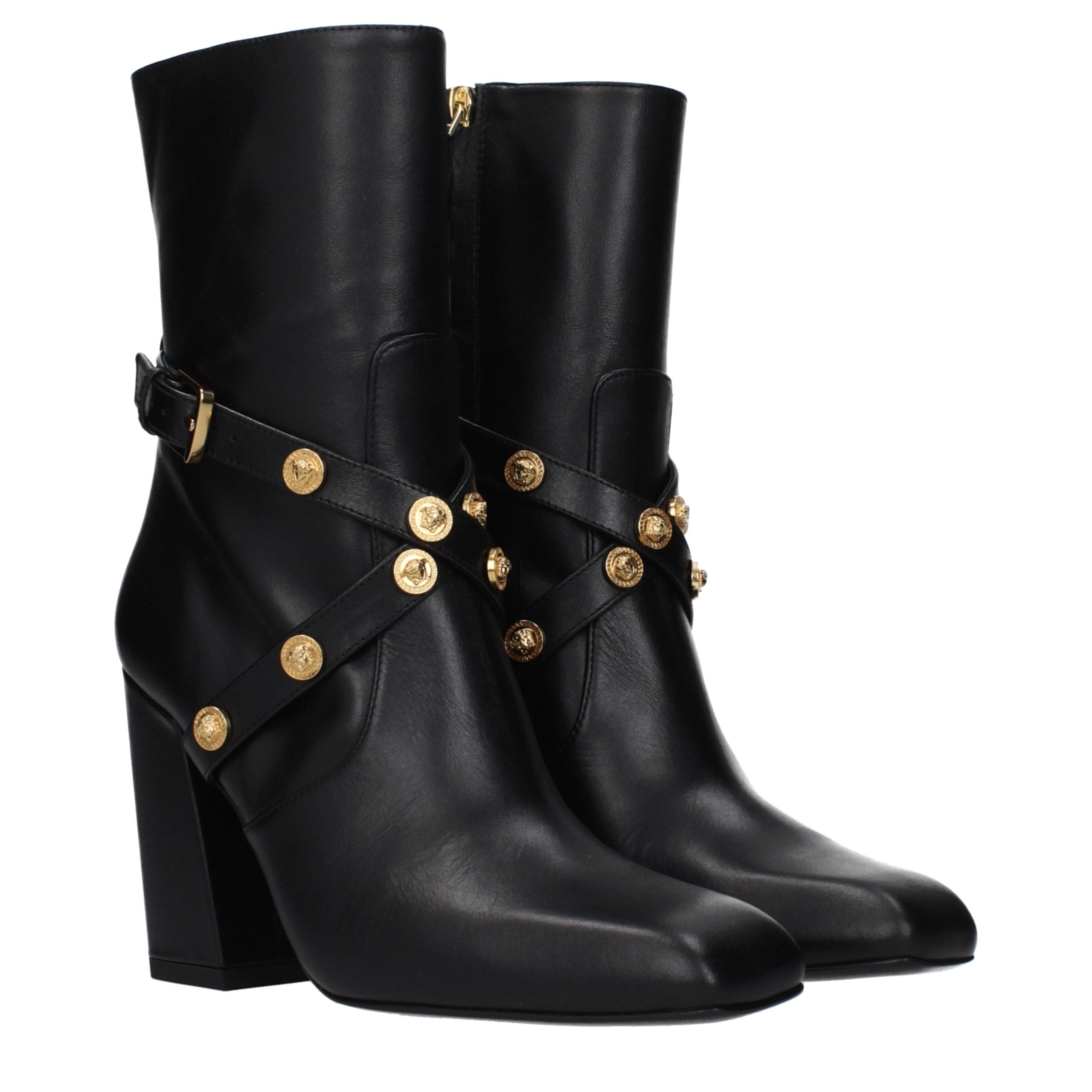 Versace Black Leather Ankle Boots Versace
