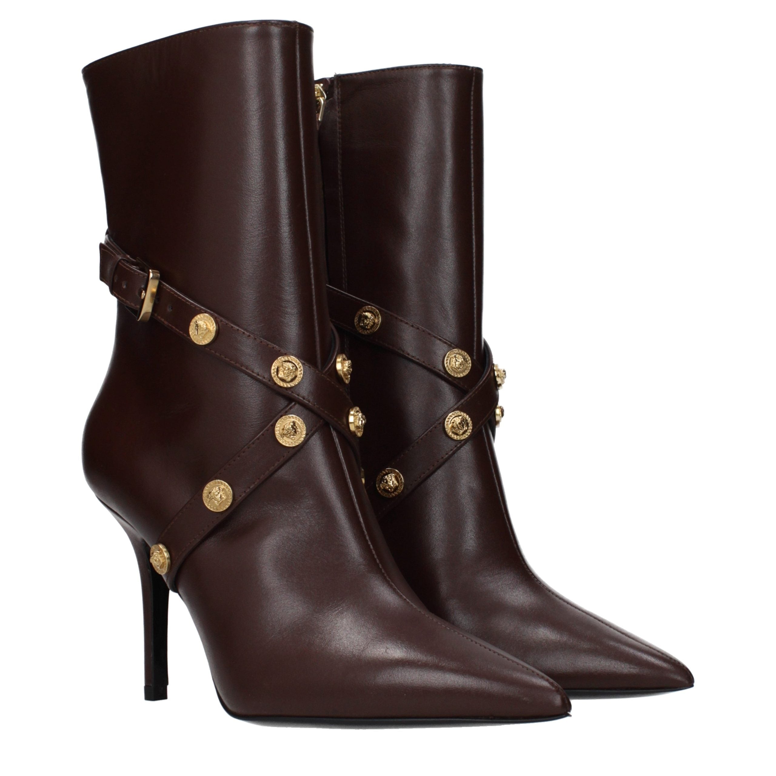 Versace Brown Leather Ankle Boots Versace