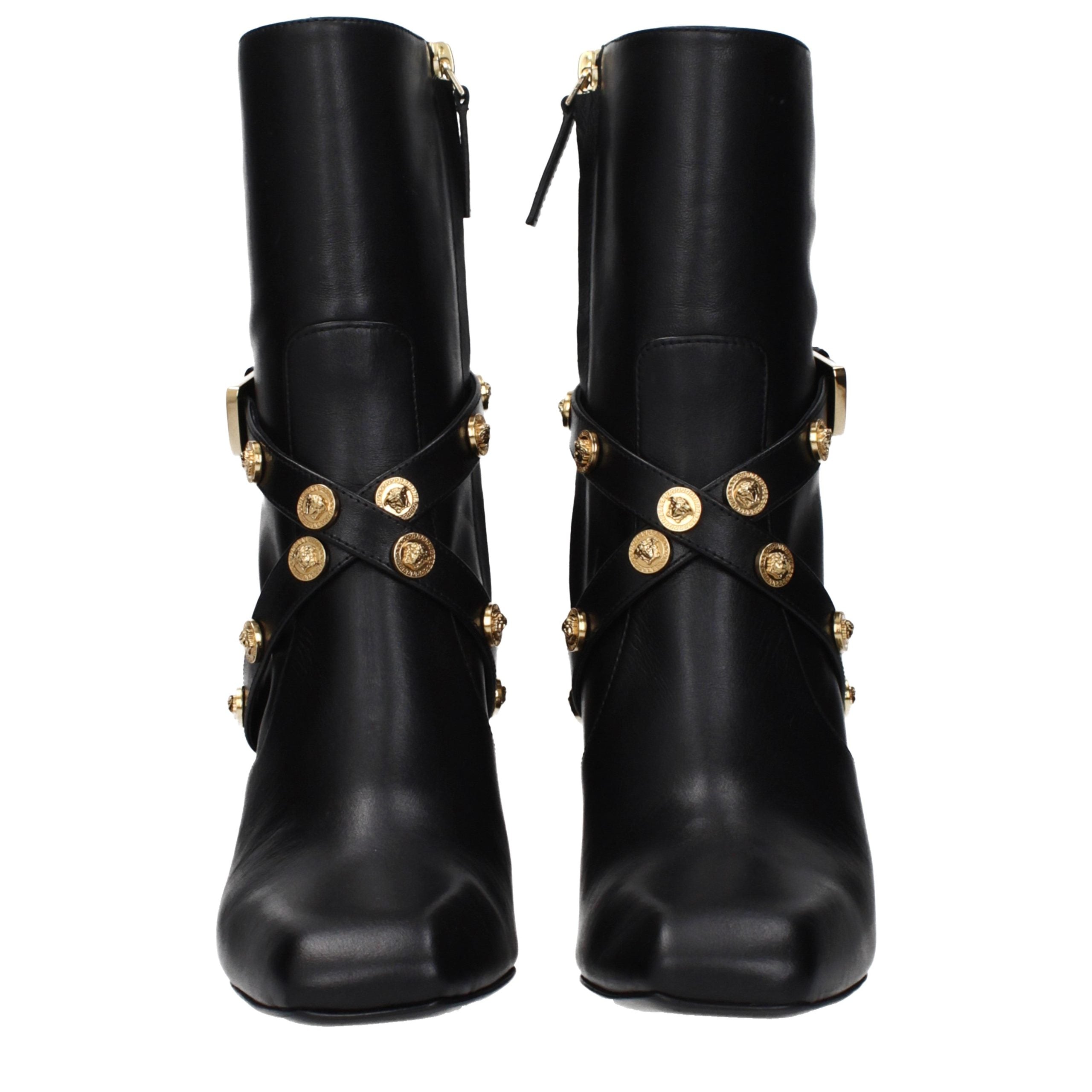 Versace Black Leather Ankle Boots Versace