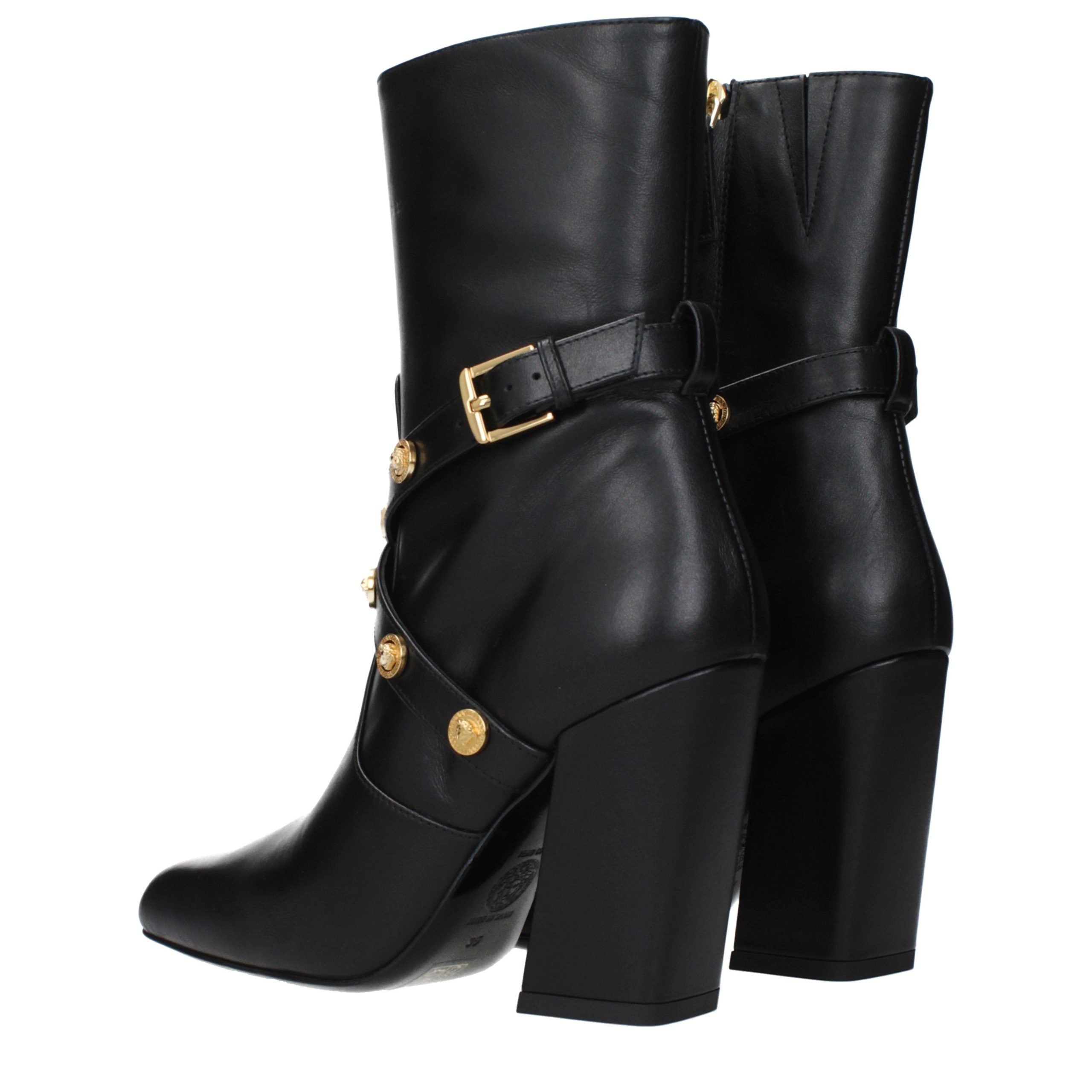 Versace Black Leather Ankle Boots Versace