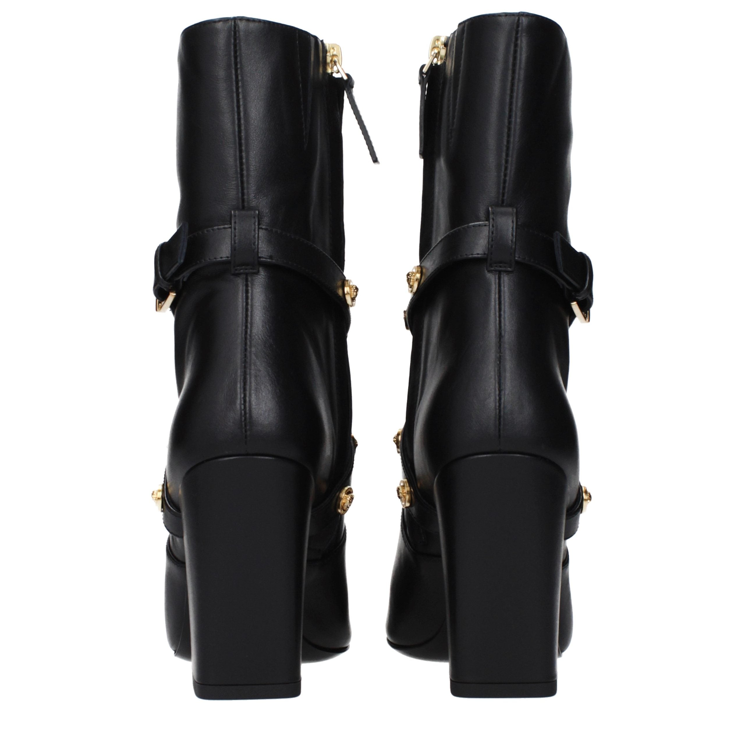 Versace Black Leather Ankle Boots Versace