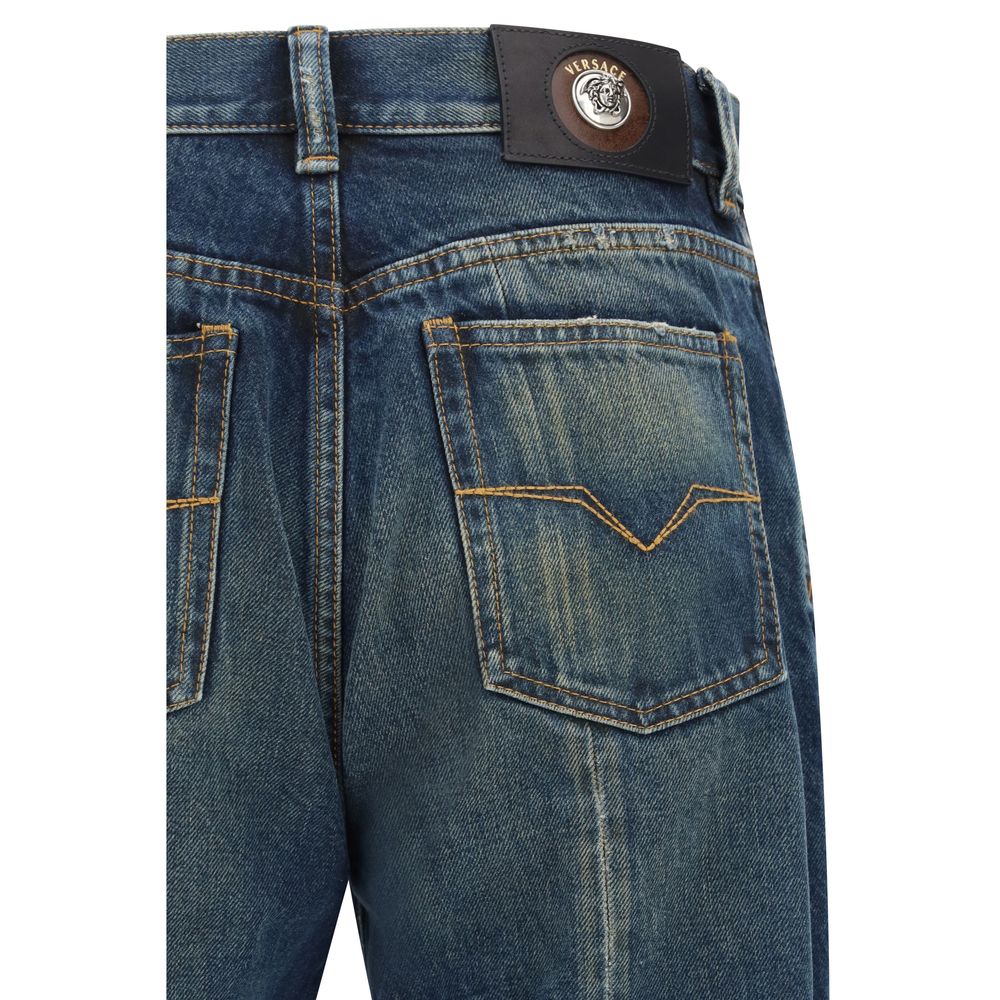 Versace Blue Cotton Straight-Leg Jeans