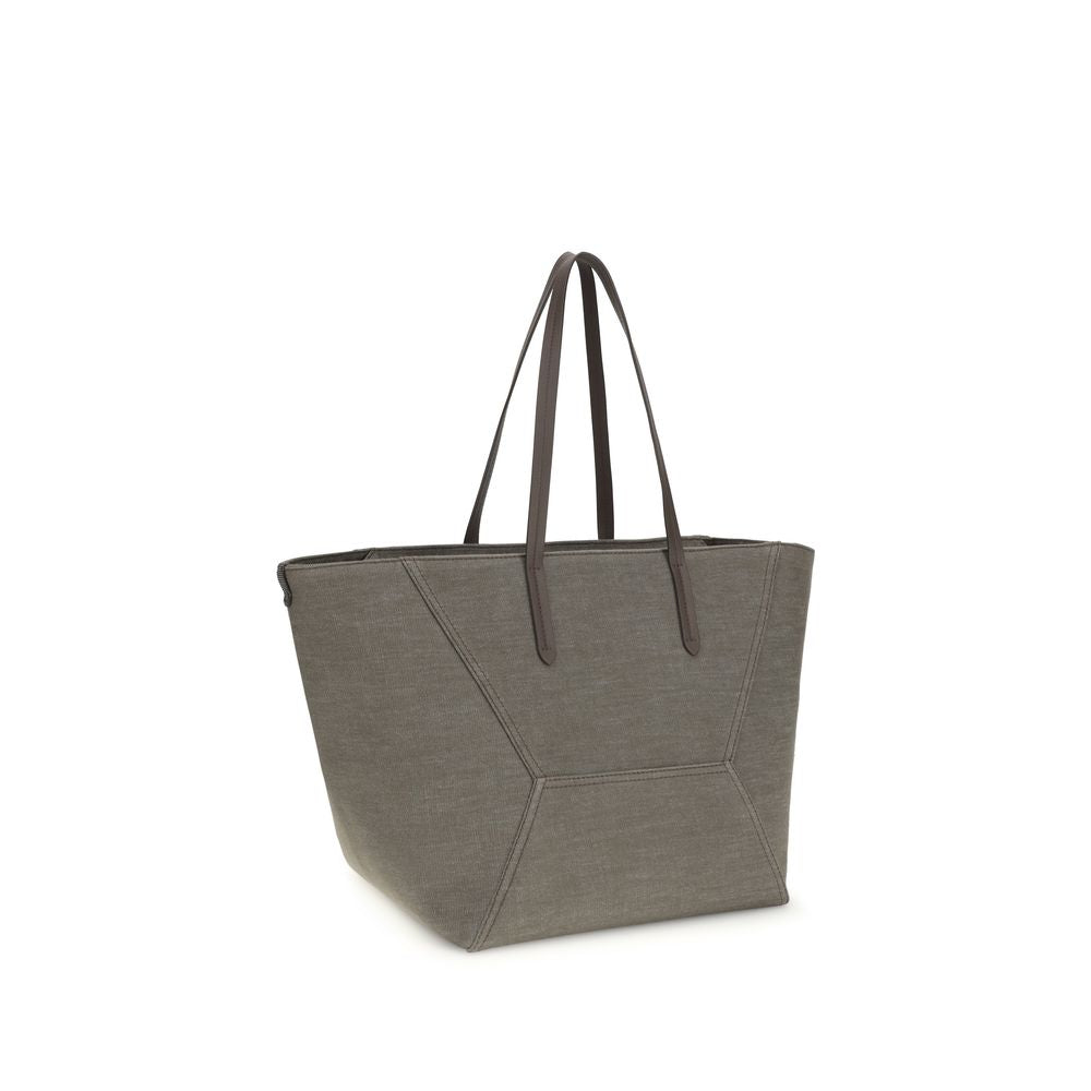 Brunello Cucinelli Brown Cotton Shoulder Bag Brunello Cucinelli