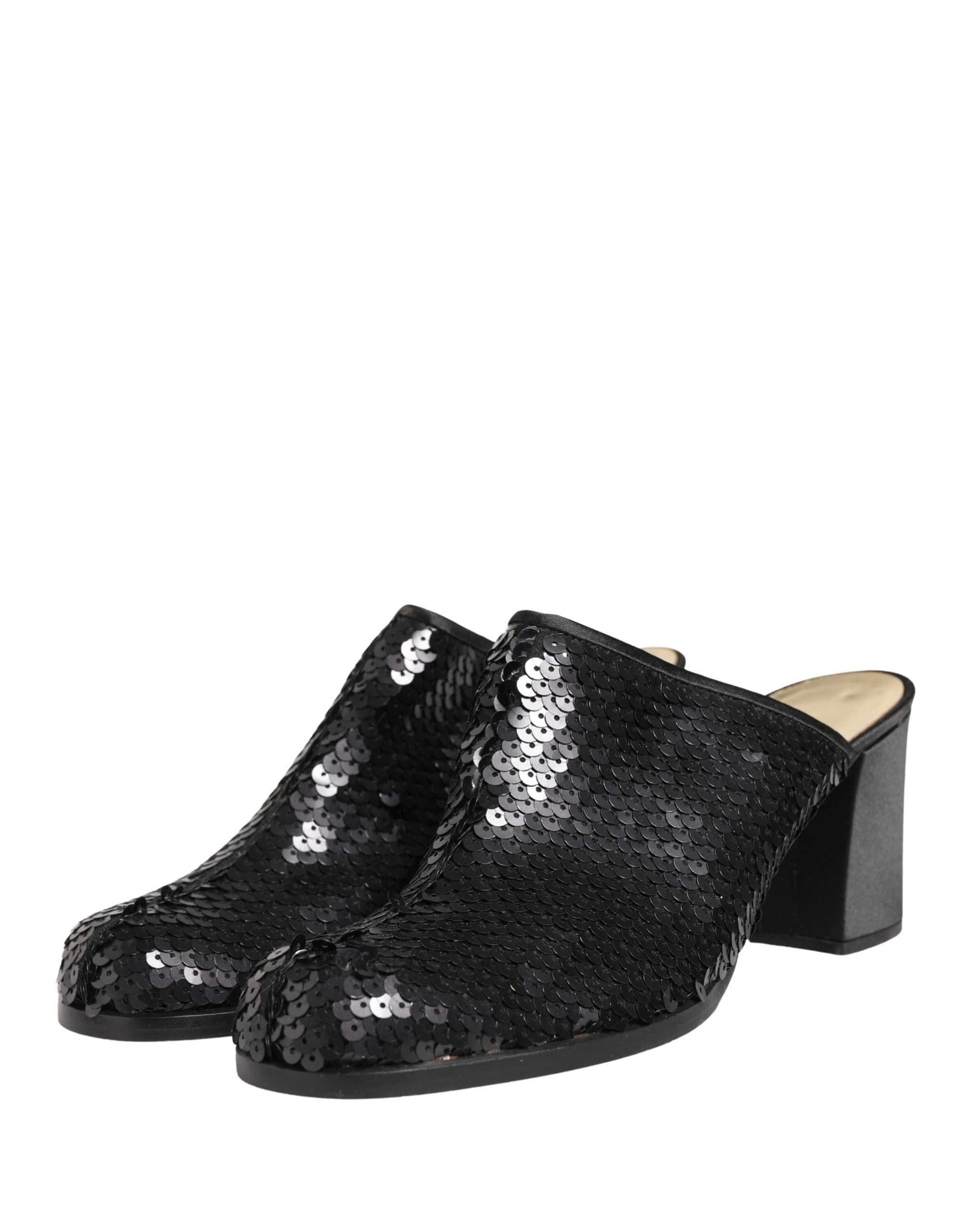Dolce & Gabbana Black Sequined Mules Shoes Dolce & Gabbana