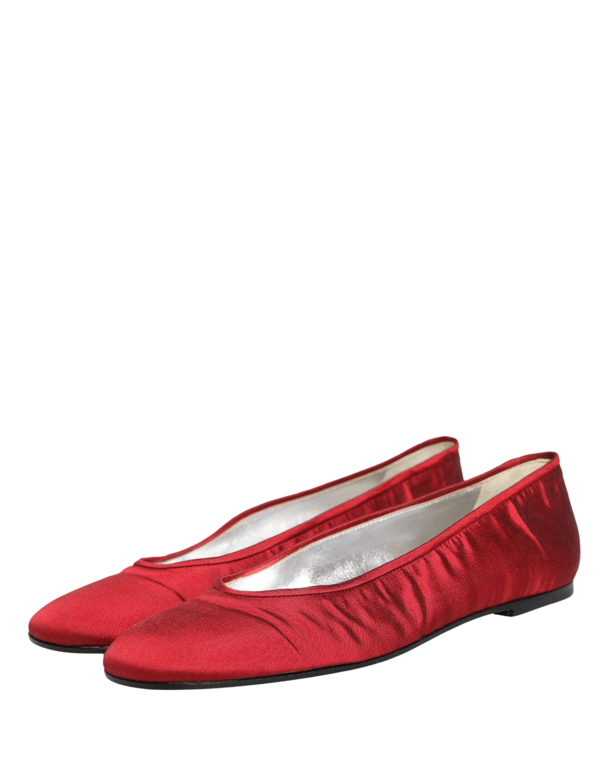 Dolce & Gabbana Red Satin Fabric Ballet Slip On Flats Shoes Dolce & Gabbana