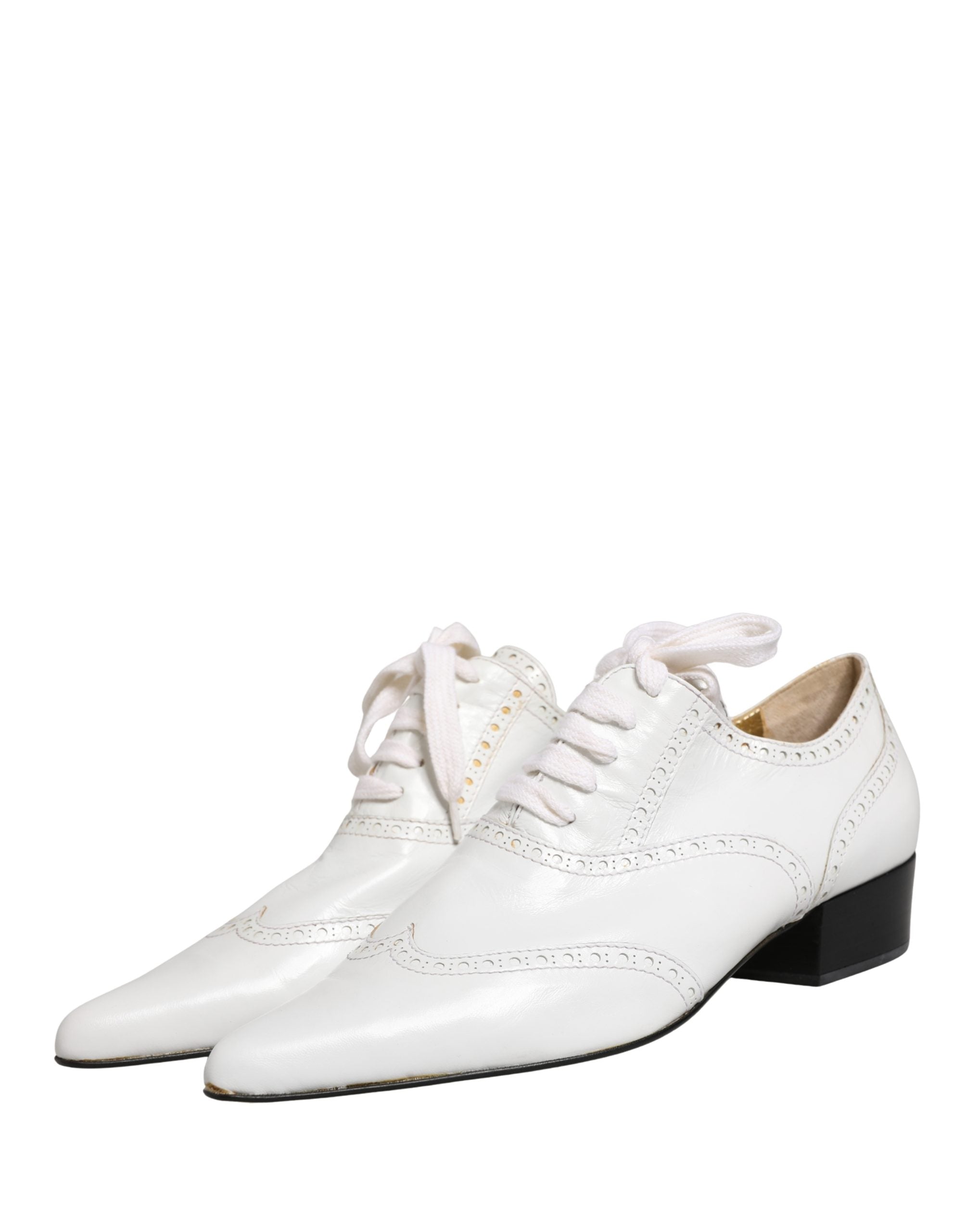 Dolce & Gabbana White Leather Brogue Oxford Lace Up Shoes Dolce & Gabbana