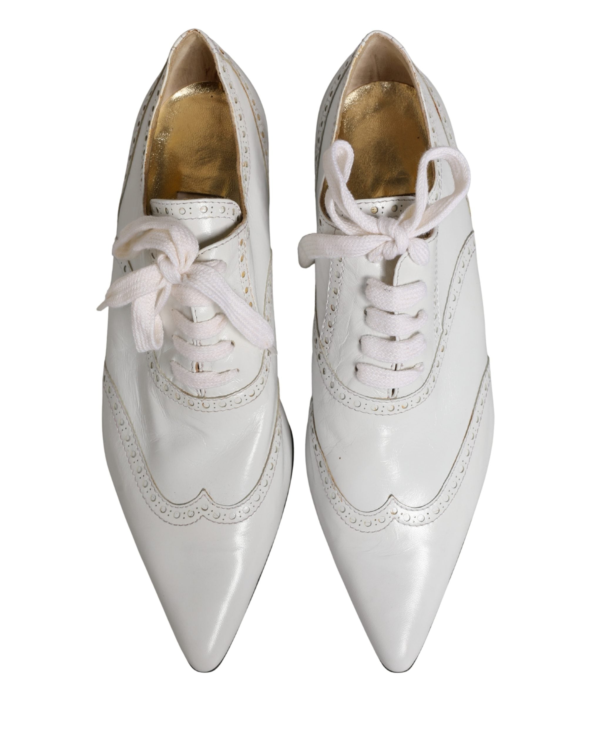 Dolce & Gabbana White Leather Brogue Oxford Lace Up Shoes Dolce & Gabbana