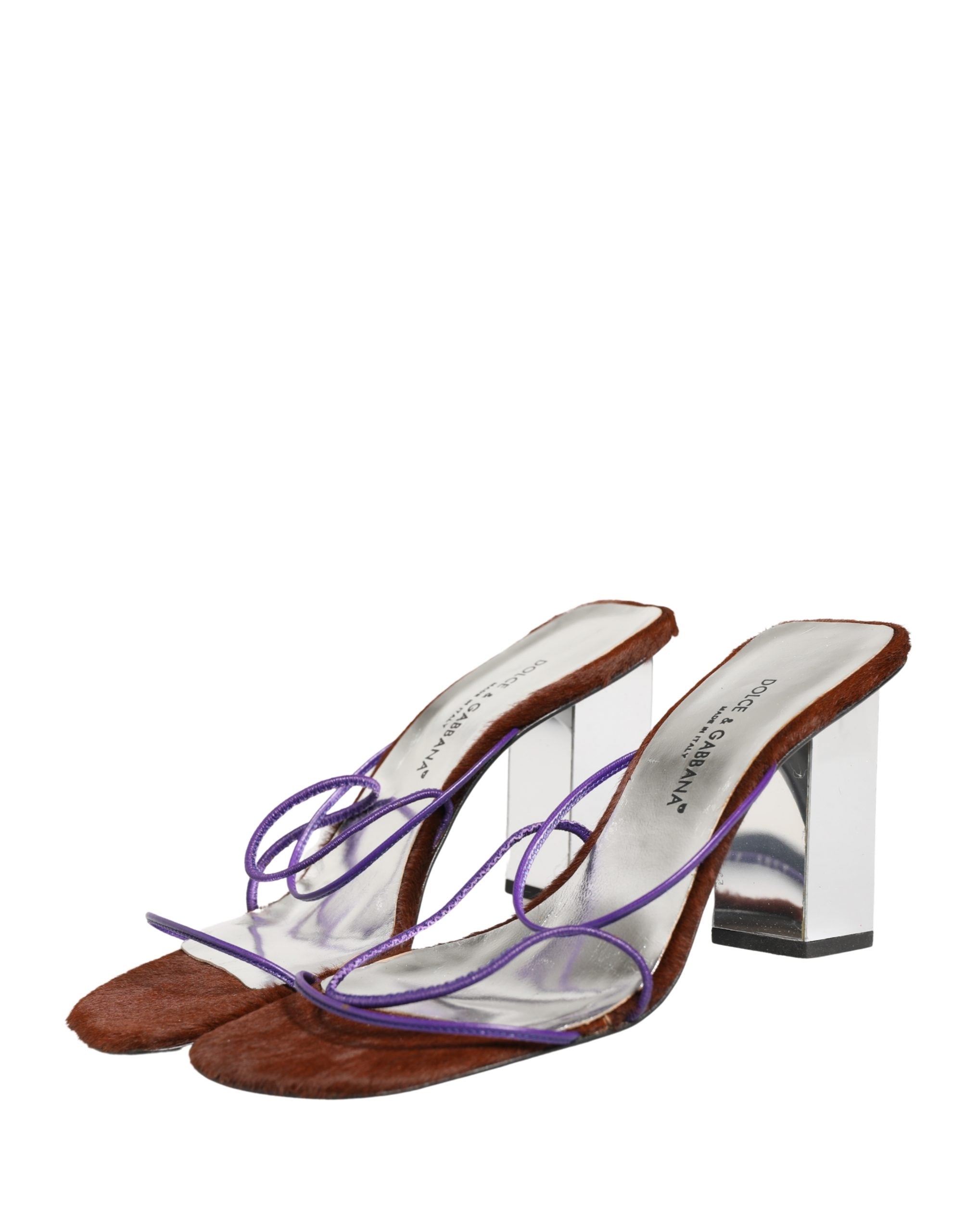 Dolce & Gabbana Silver Block Heels Slip On Sandals Shoes Dolce & Gabbana