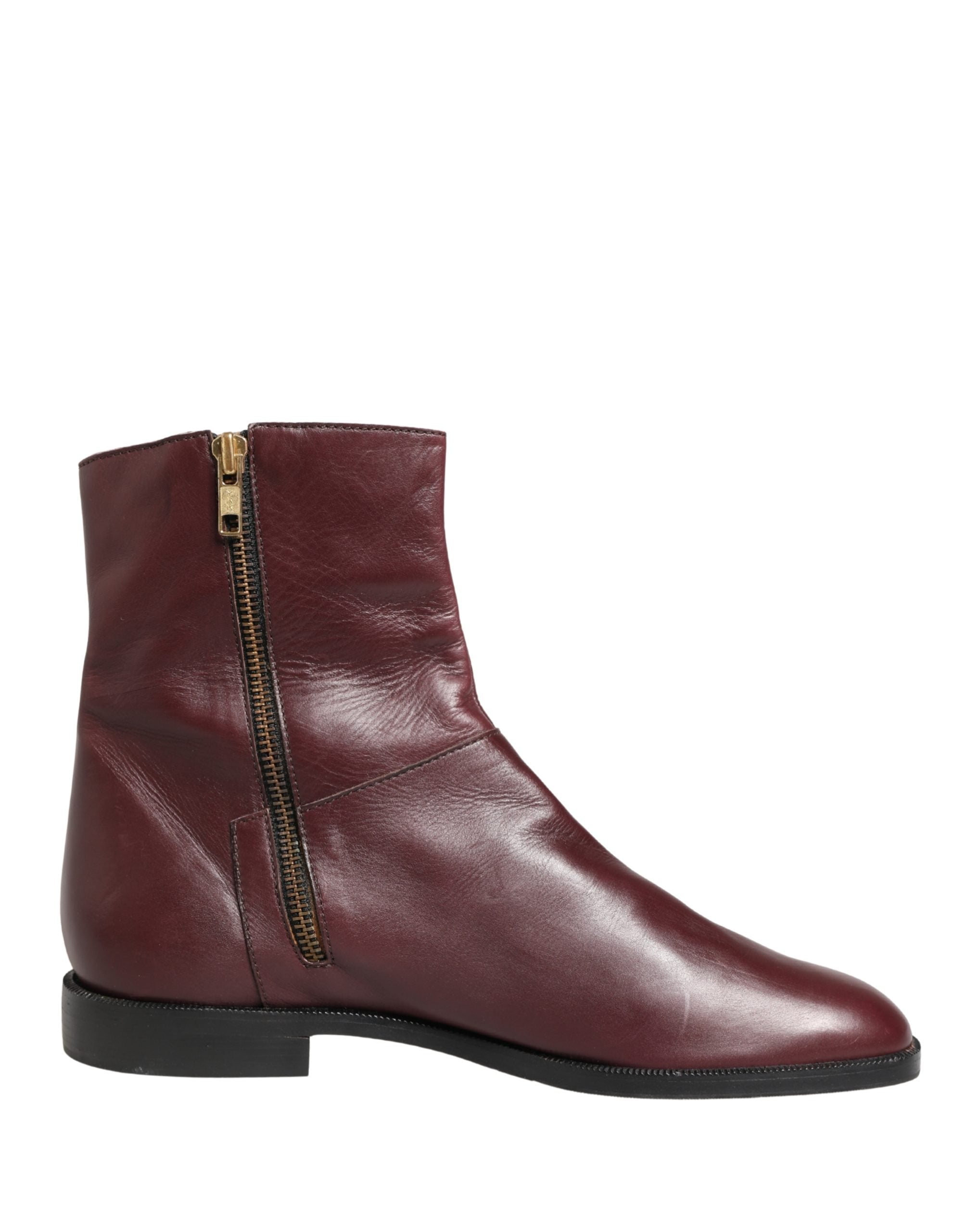 Dolce & Gabbana Maroon Leather Flats Biker Ankle Boots Shoes Dolce & Gabbana