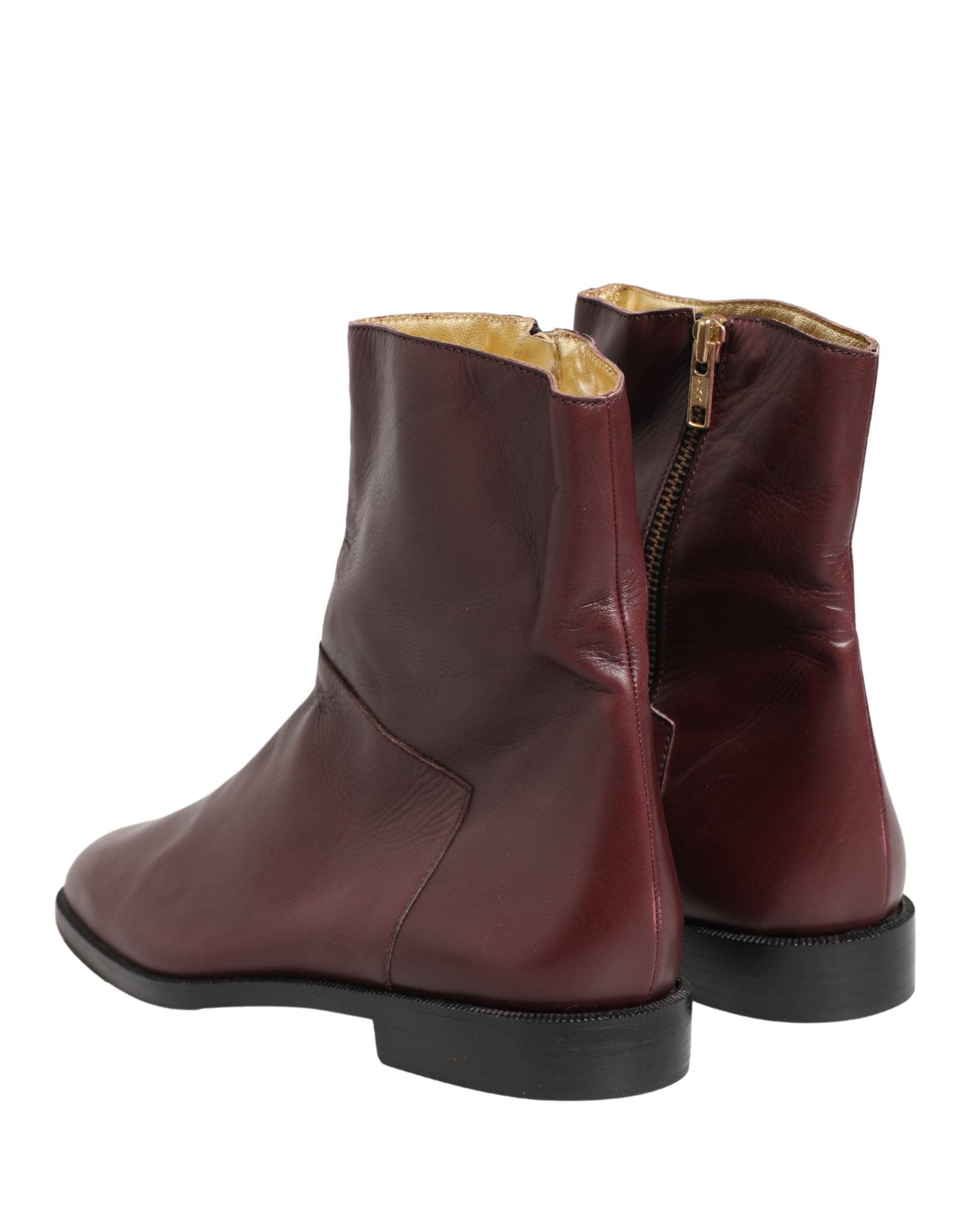 Dolce & Gabbana Maroon Leather Flats Biker Ankle Boots Shoes Dolce & Gabbana
