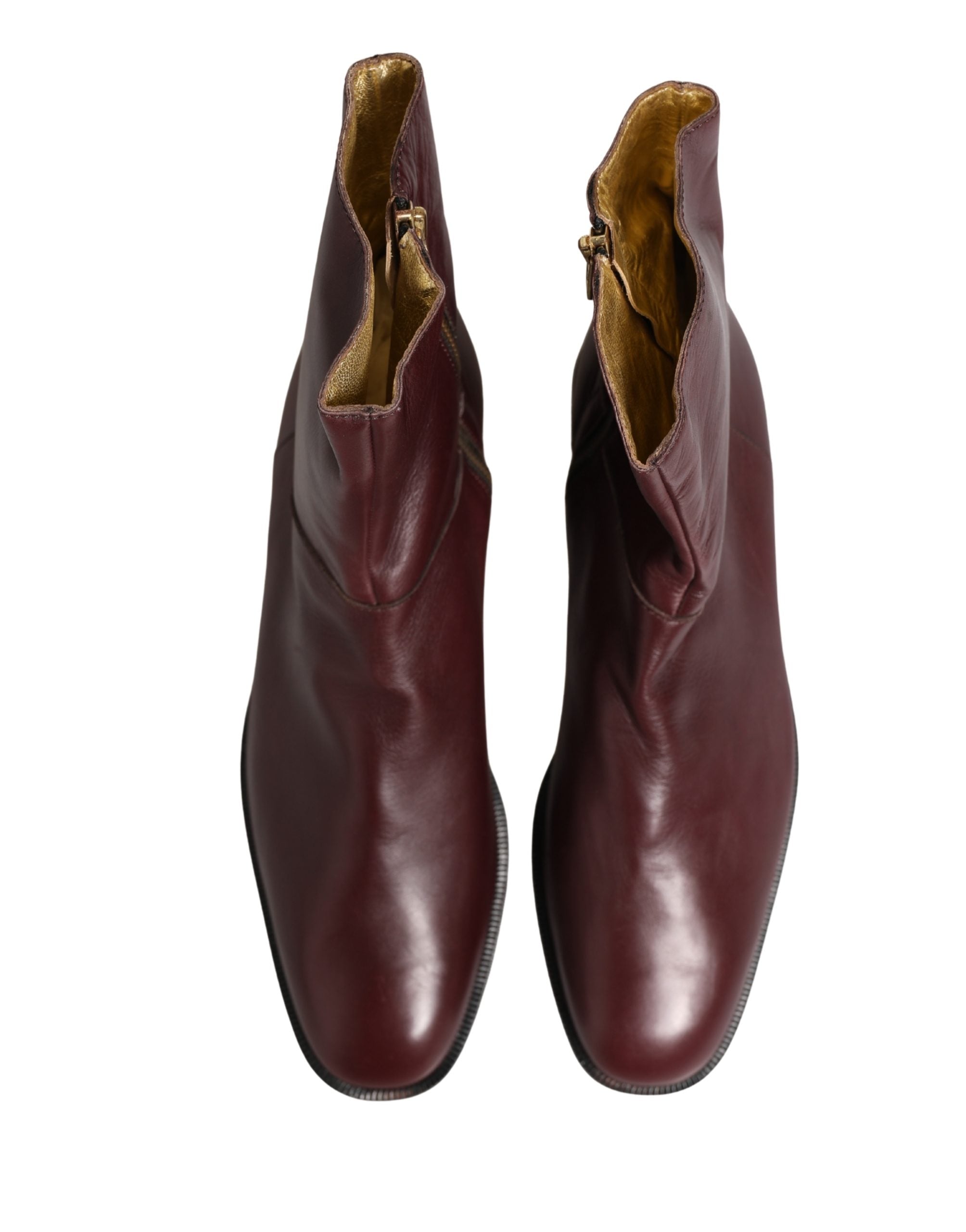 Dolce & Gabbana Maroon Leather Flats Biker Ankle Boots Shoes Dolce & Gabbana
