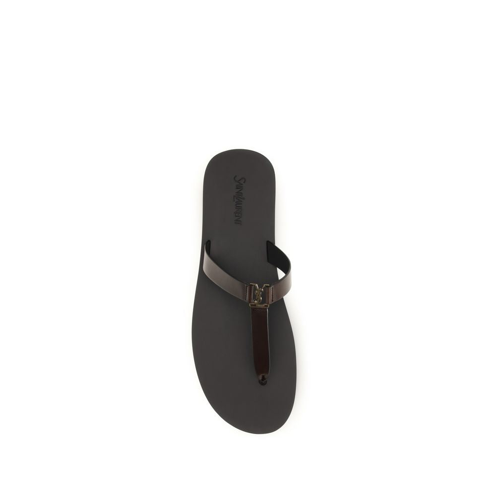 Saint Laurent Brown Calf Leather Bos Taurus Flat Sandals Saint Laurent