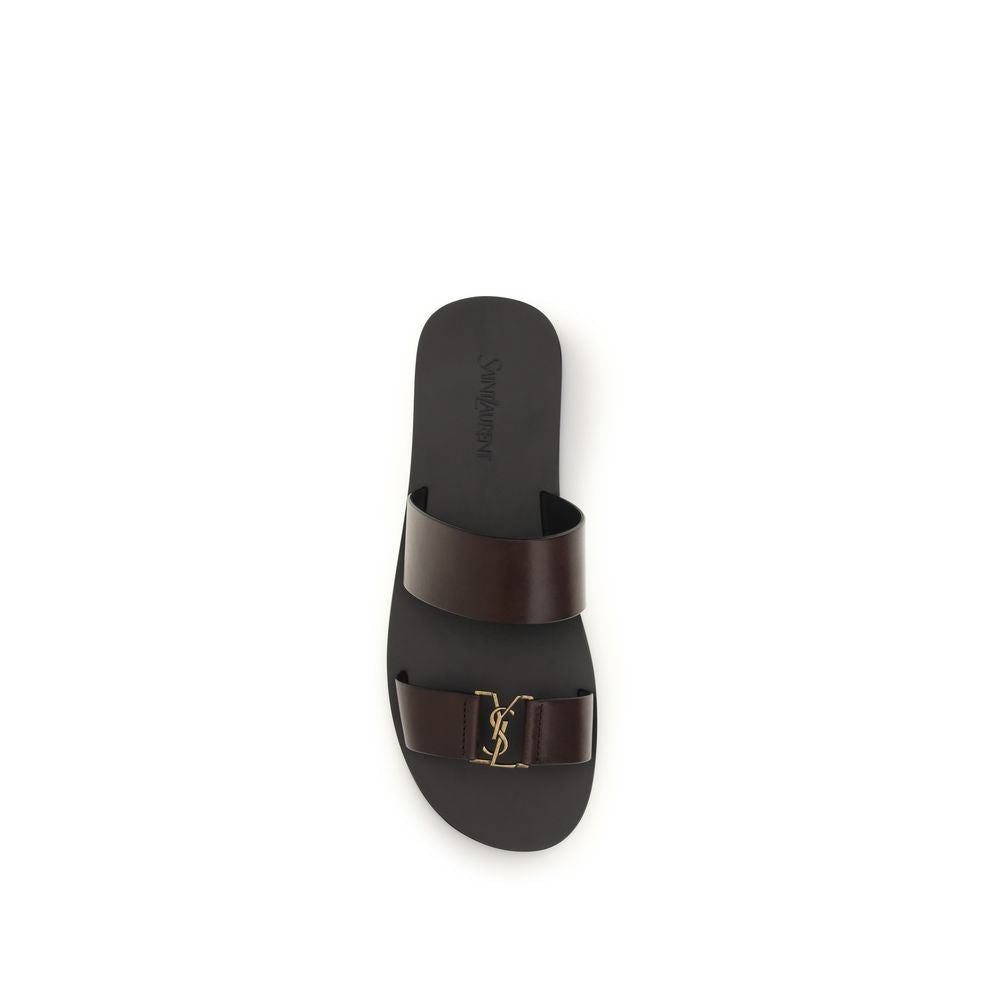 Saint Laurent Brown Calf Leather Bos Taurus Flat Sandals Saint Laurent