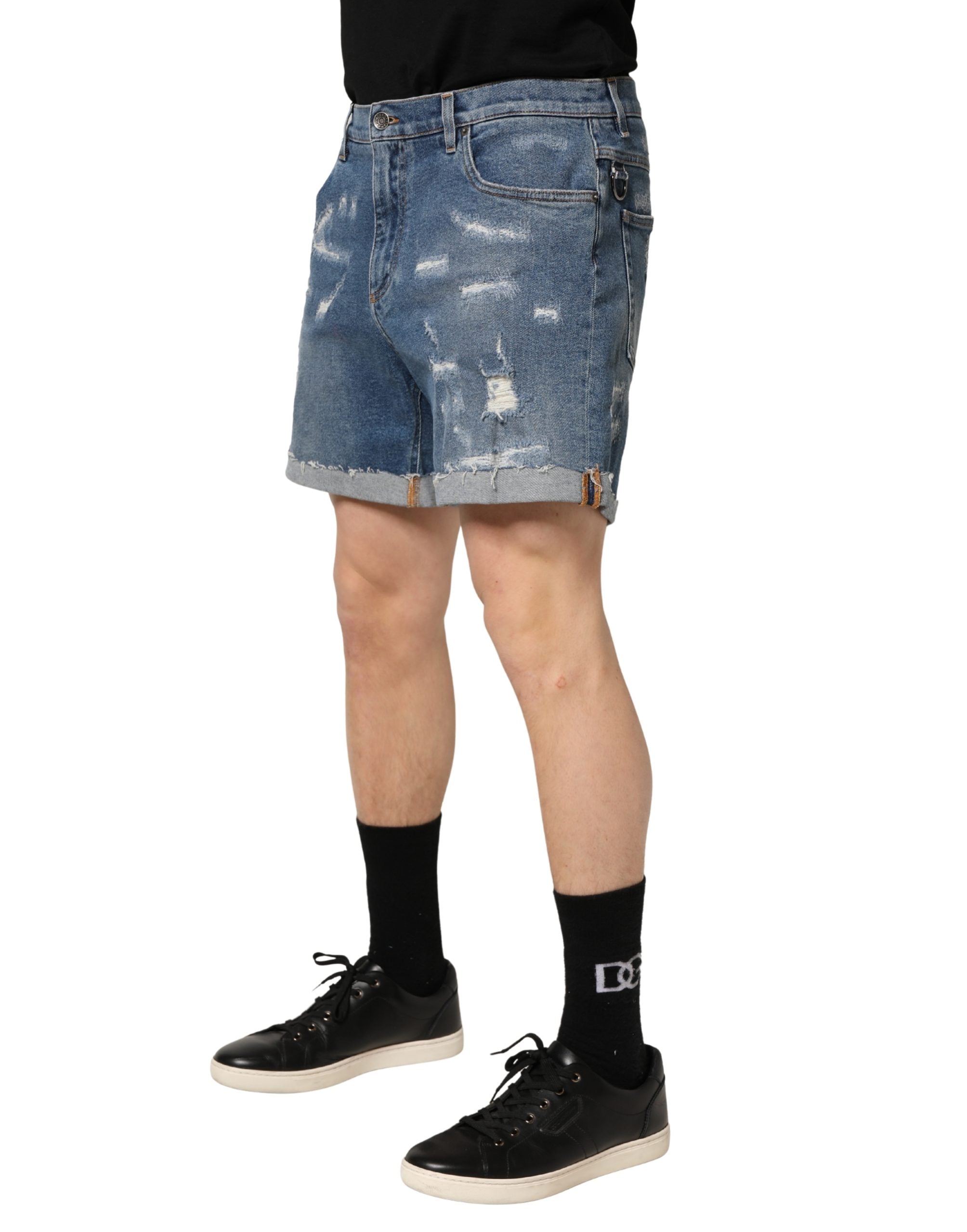 Dolce & Gabbana Blue Cotton Distressed Denim Bermuda Shorts Dolce & Gabbana