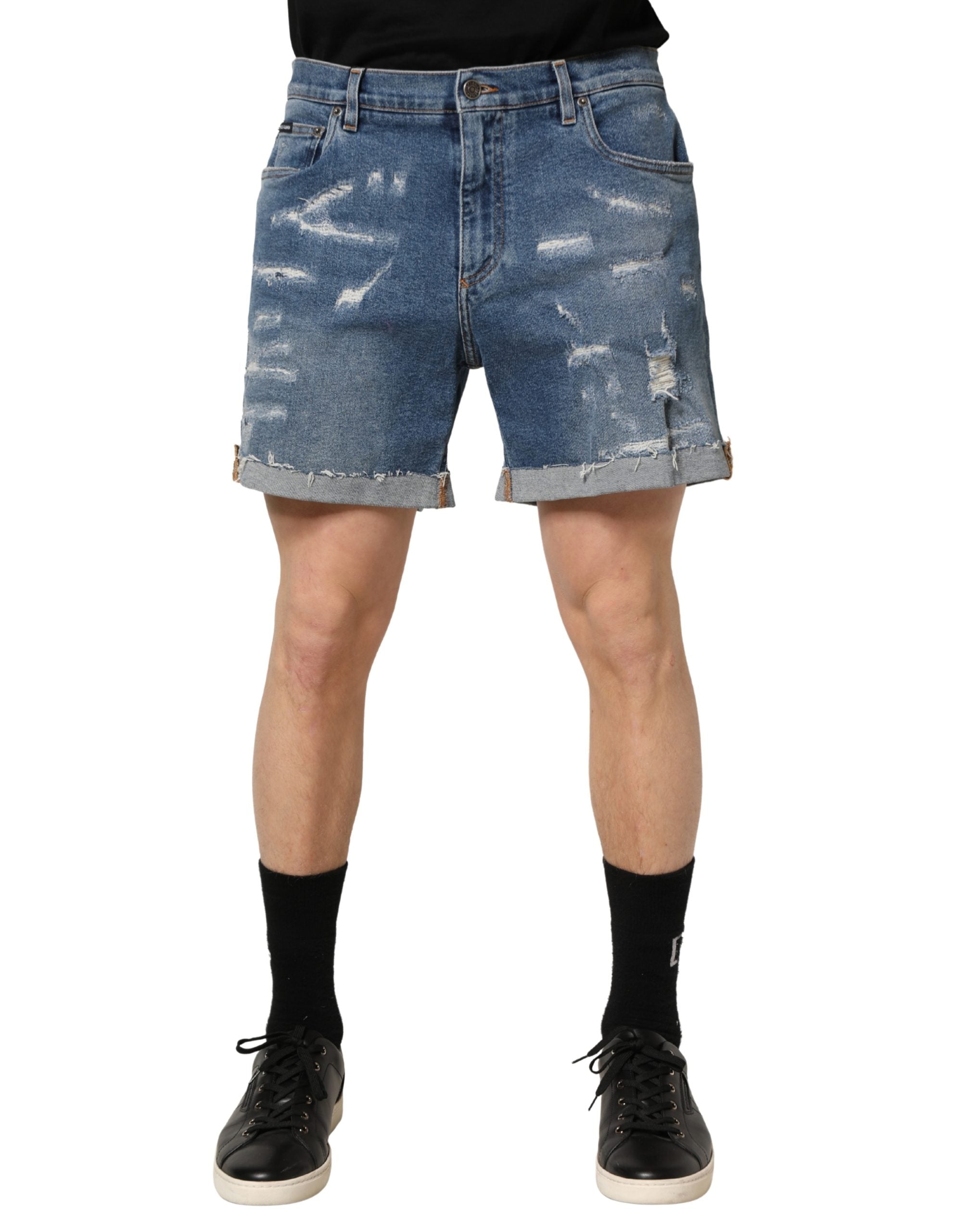 Dolce & Gabbana Blue Cotton Distressed Denim Bermuda Shorts Dolce & Gabbana
