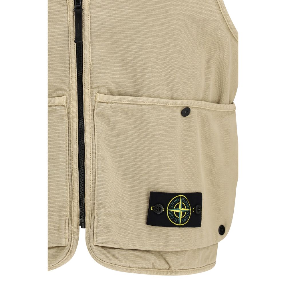 Stone Island Beige Cotton Sleveless Jacket Stone Island