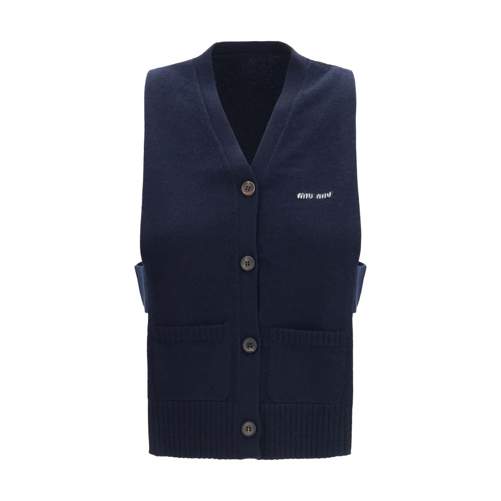 Miu Miu Blue Cashmere Sleeveles Sweater Miu Miu