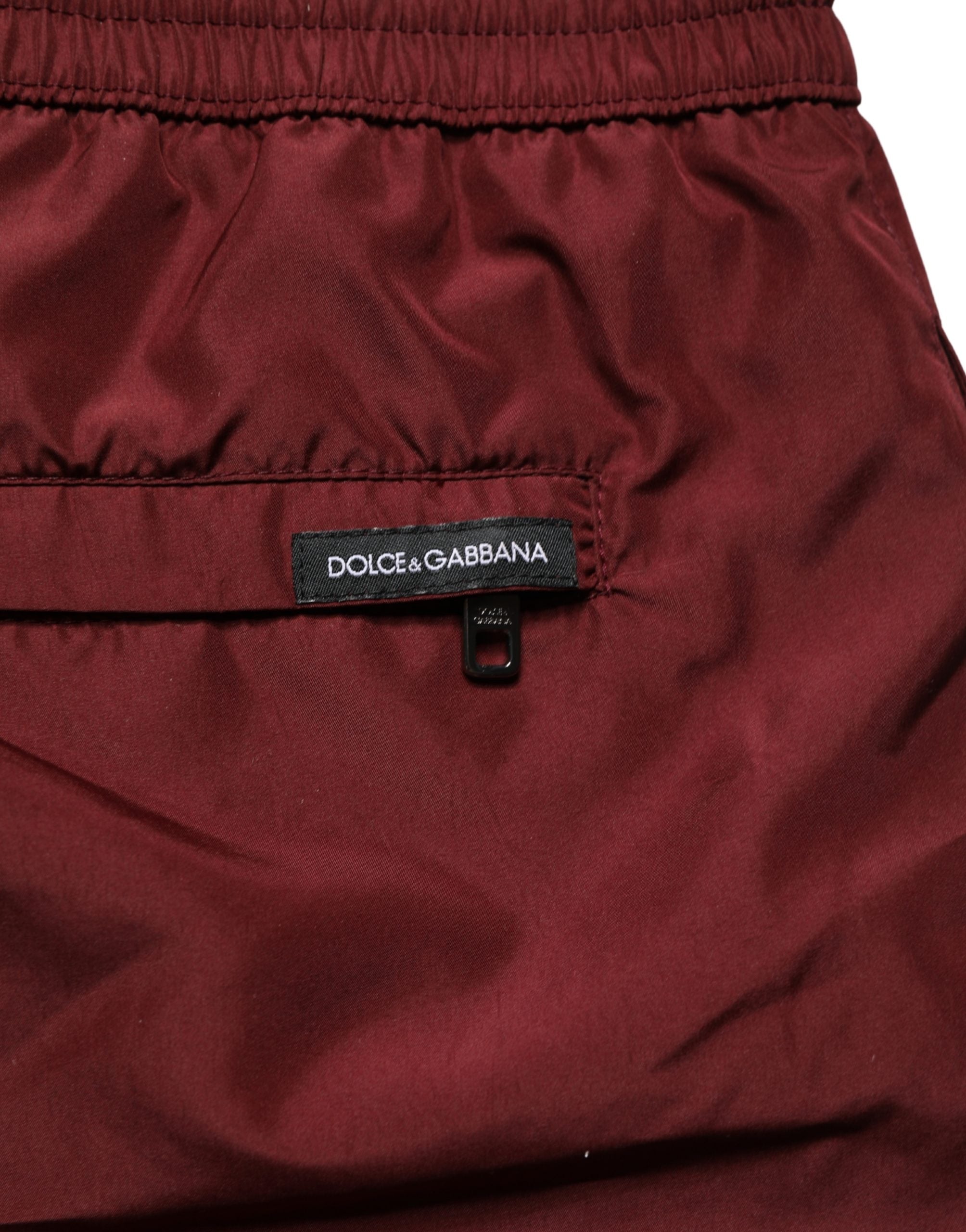 Dolce & Gabbana Maroon Polyester Drawstring Shorts Swimwear Dolce & Gabbana
