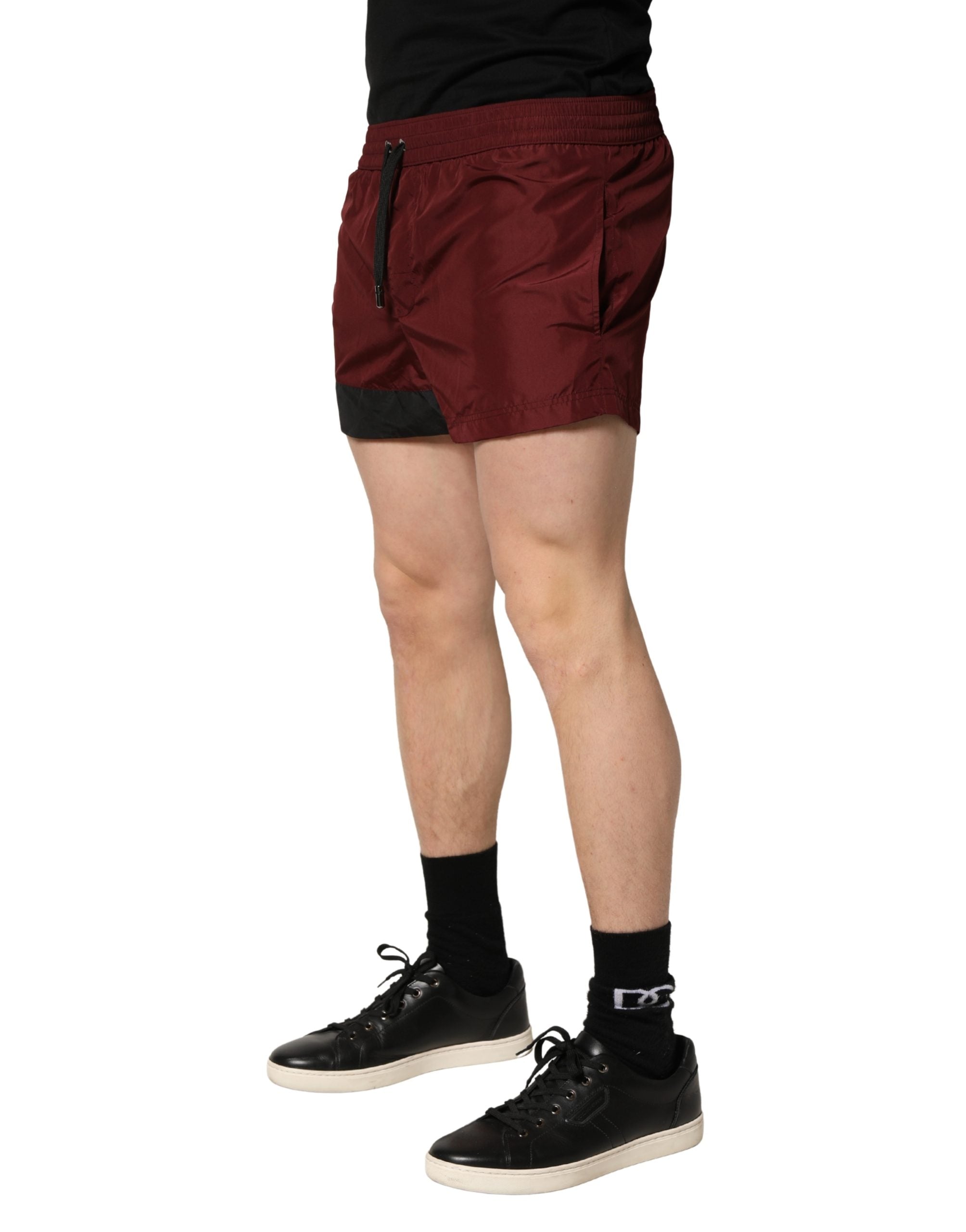 Dolce & Gabbana Maroon Polyester Drawstring Shorts Swimwear Dolce & Gabbana