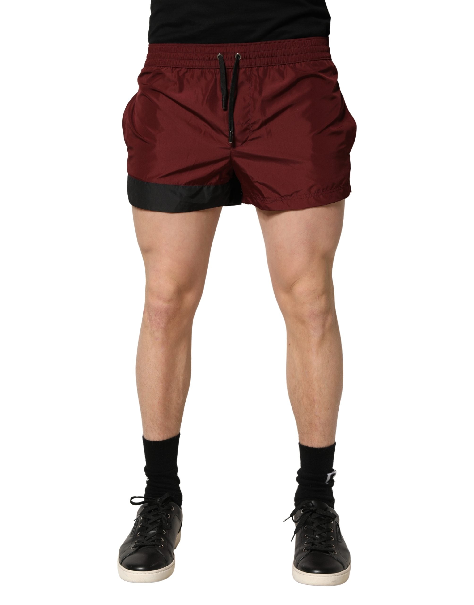 Dolce & Gabbana Maroon Polyester Drawstring Shorts Swimwear Dolce & Gabbana
