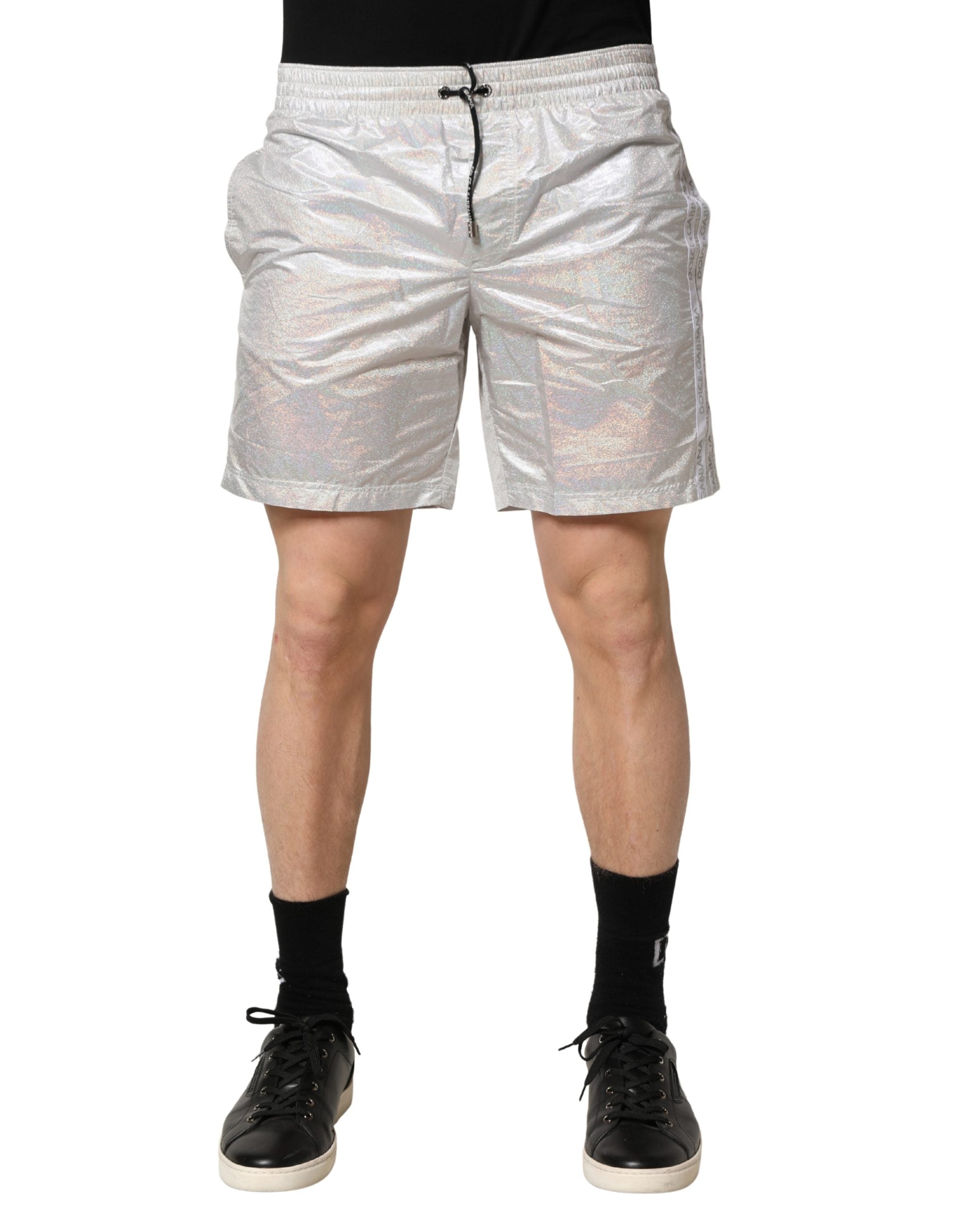 Dolce & Gabbana Silver Polyester Drawstring Men Shorts Swimwear Dolce & Gabbana