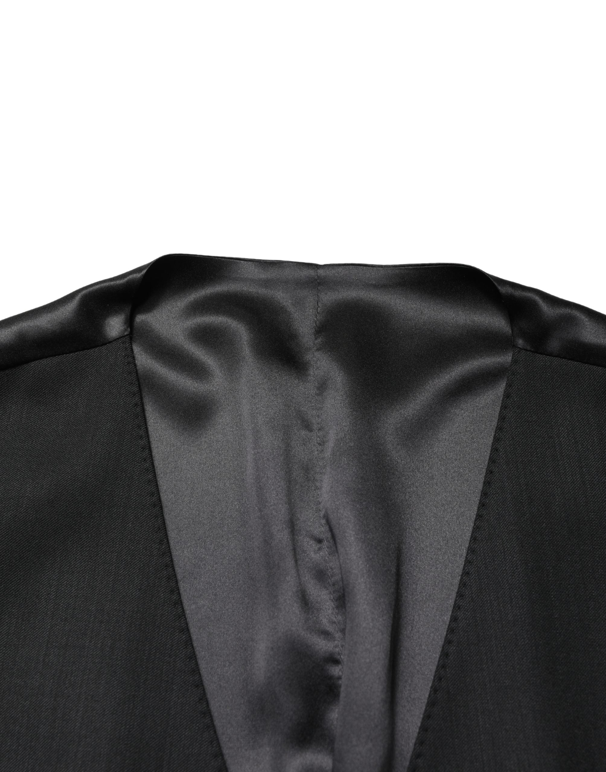 Dolce & Gabbana Black Wool Single Breasted Men Waistcoat Vest Dolce & Gabbana
