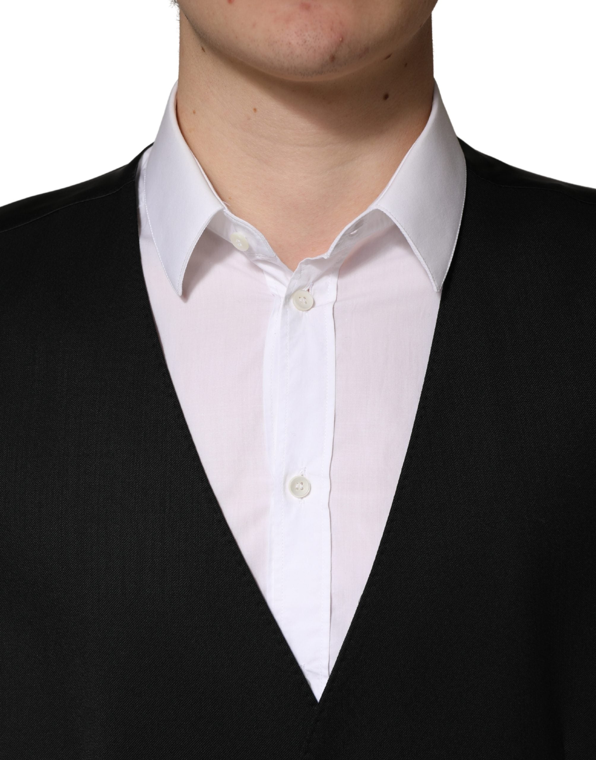 Dolce & Gabbana Black Wool Single Breasted Men Waistcoat Vest Dolce & Gabbana