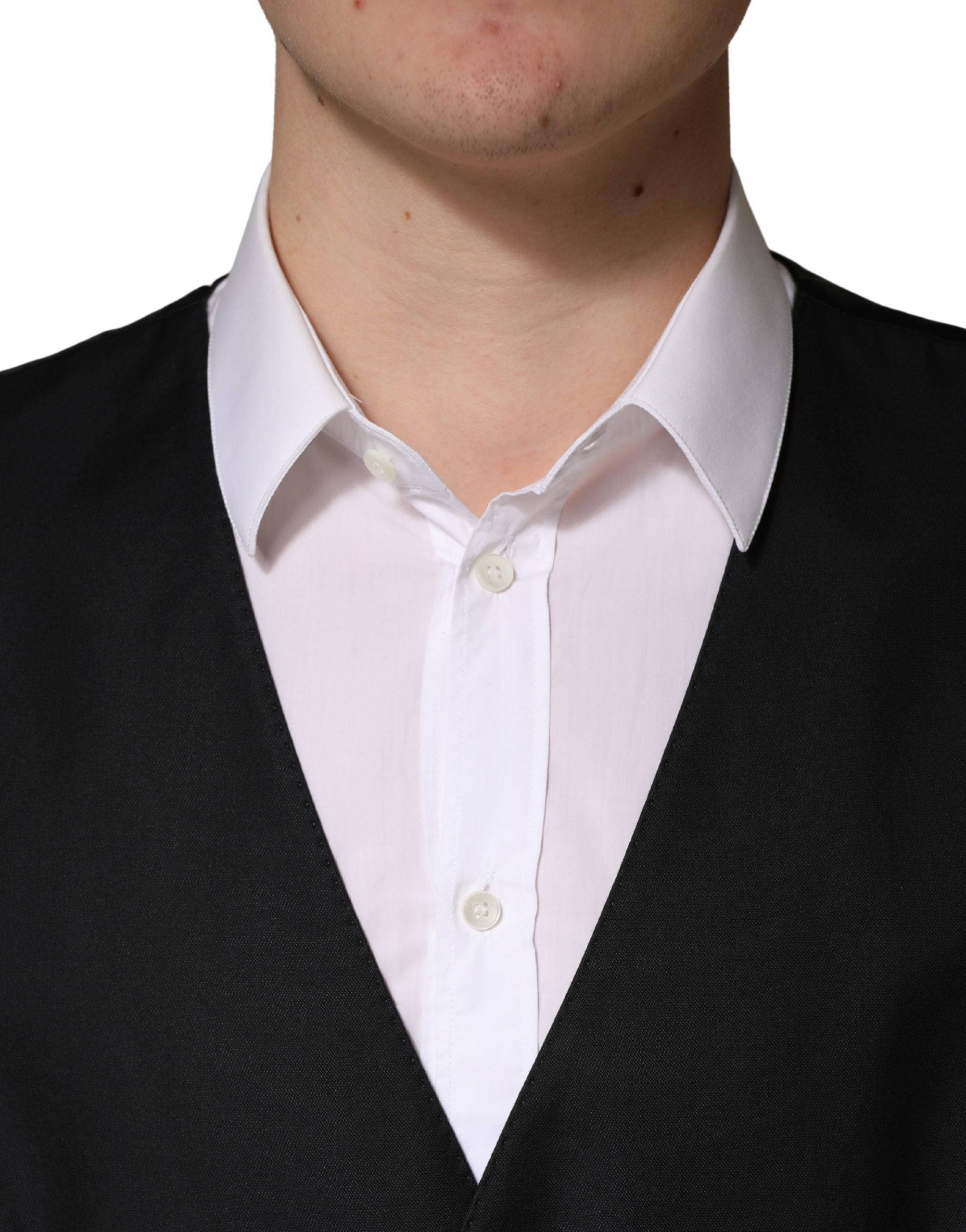 Dolce & Gabbana Black Wool Single Breasted Men Waistcoat Vest Dolce & Gabbana