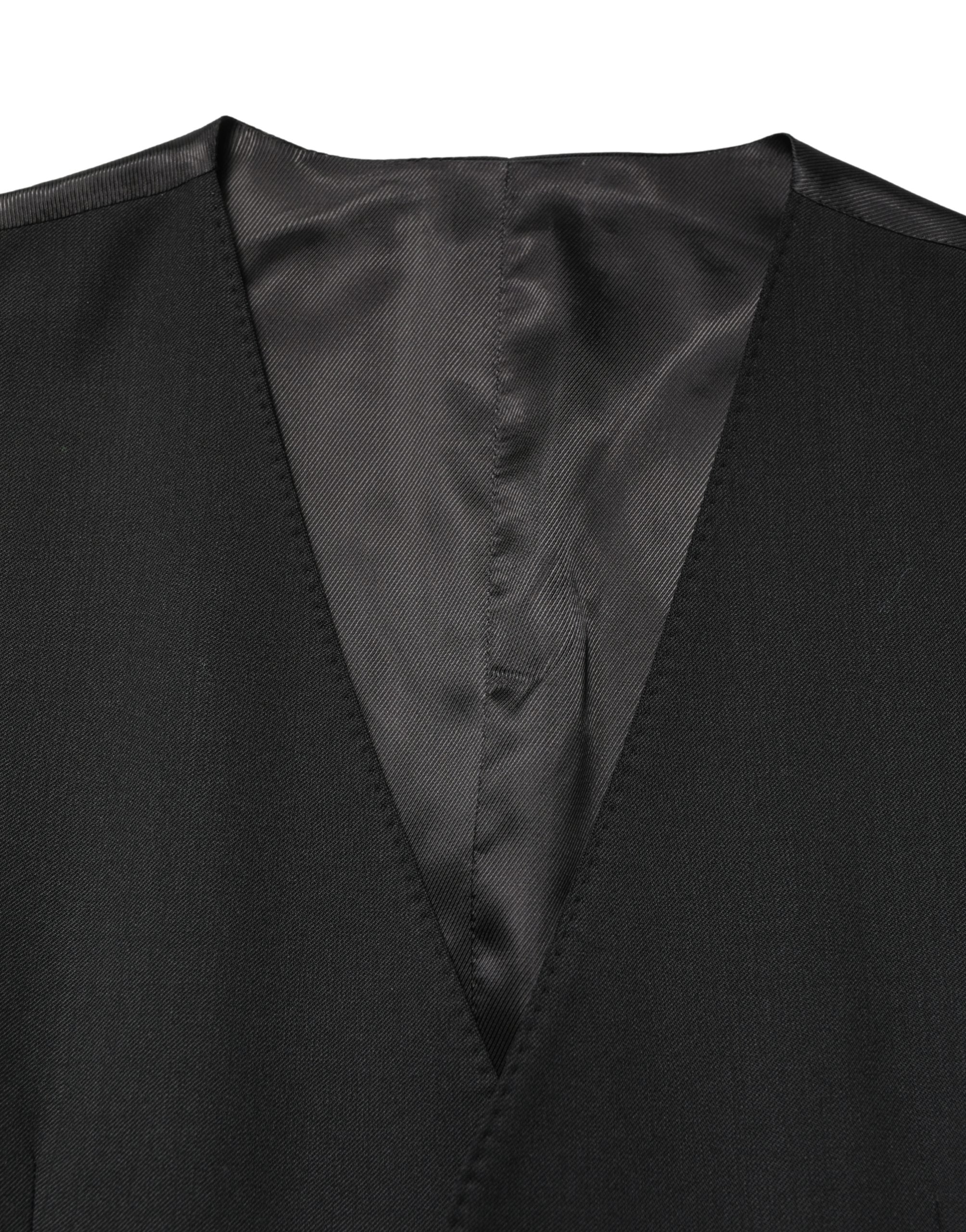Dolce & Gabbana Black Wool Single Breasted Men Waistcoat Vest Dolce & Gabbana