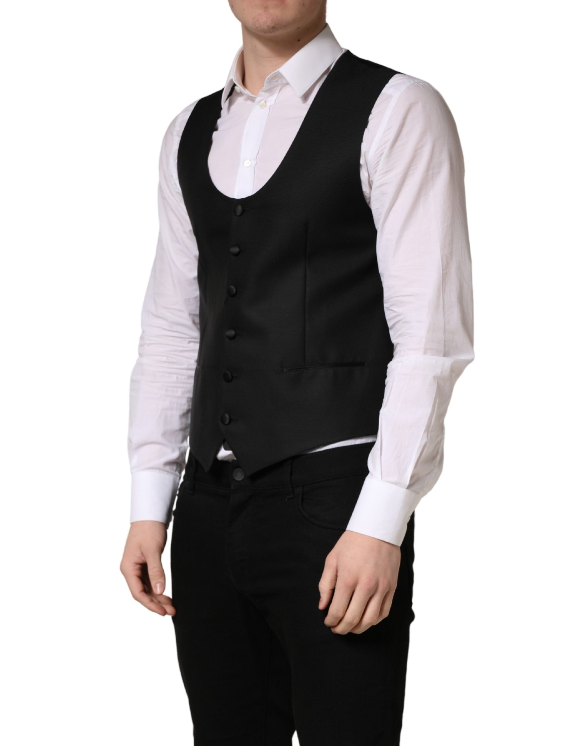 Dolce & Gabbana Black Wool Single Breasted Waistcoat Vest Dolce & Gabbana