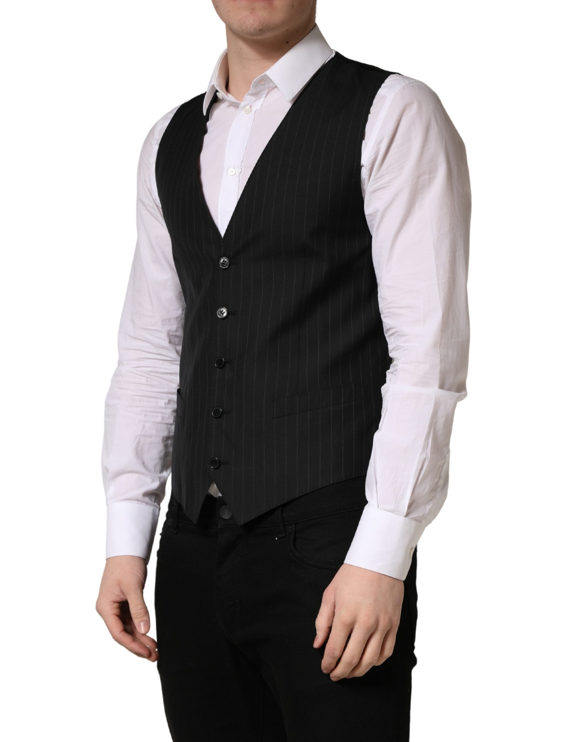 Dolce & Gabbana Black Stripe Single Breasted Waistcoat Vest Dolce & Gabbana