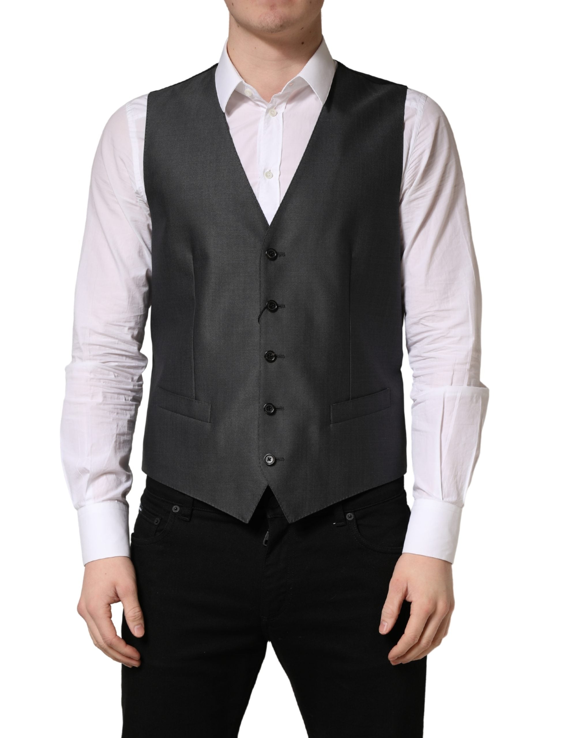 Dolce & Gabbana Dark Gray Single Breasted Men Waistcoat Vest Dolce & Gabbana